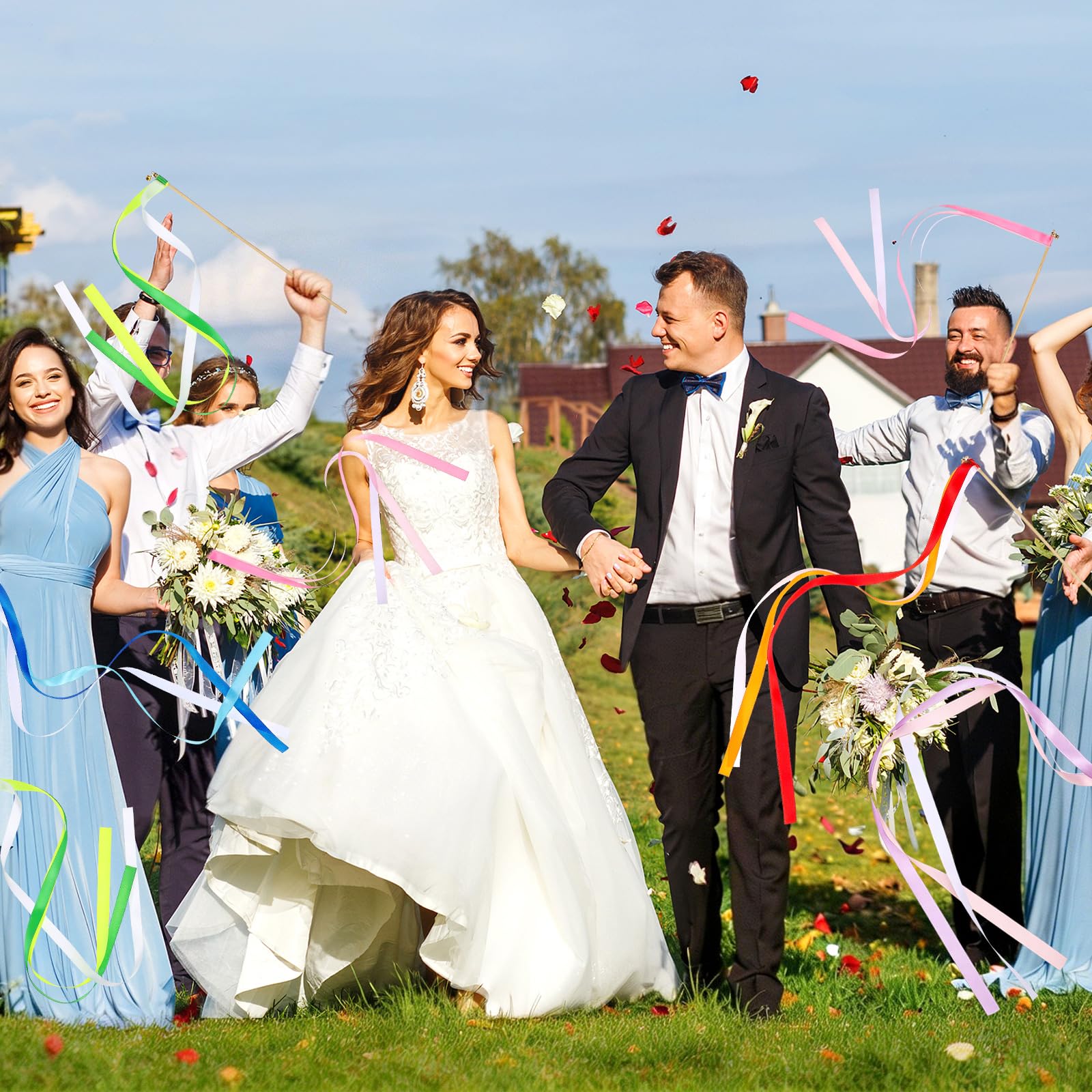 HEALLILY 50 Stück Regenbogen-Tanzbänder, gemischte Farben, rhythmische Gymnastik, Tanzstäbe, Feenstäbe, Glasfaserstäbe mit Stäben für Hochzeit, Party, Gastgeschenk, Gymnastik, Goodie Bag Stuffers