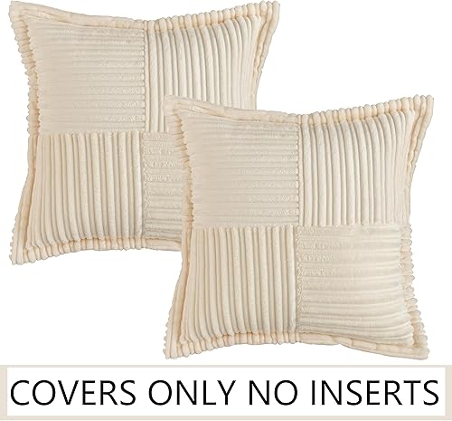 Miniatura 7 de UGASA - Juego de 2 fundas de almohada de pana con textura de rayas súper suaves, fundas de cojín decorativas con costado ancho para casa rural,