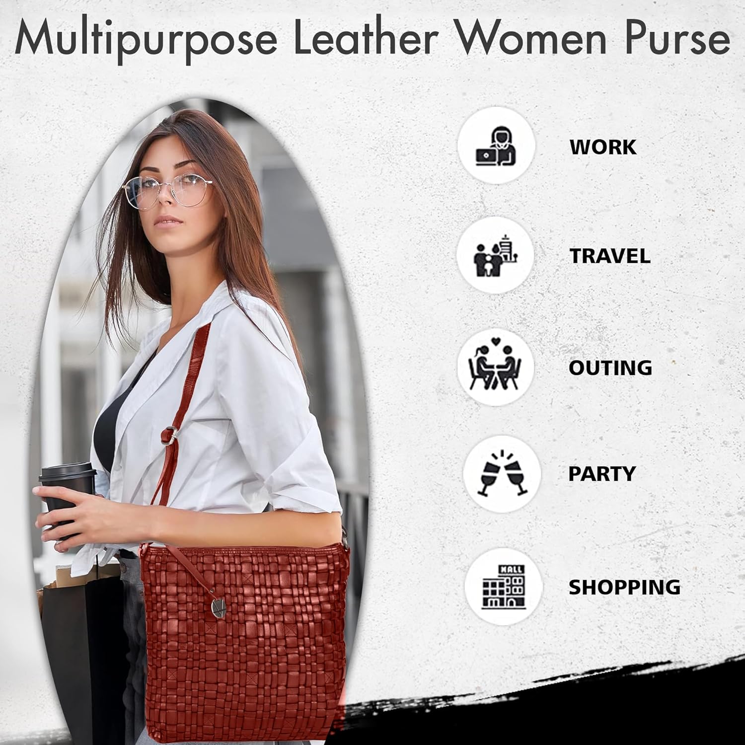 Genuine Leather Crossbody Sling Bag for Women, Purse for Women Trendy Casual Office Bag with Adjustable Strap - Image 2