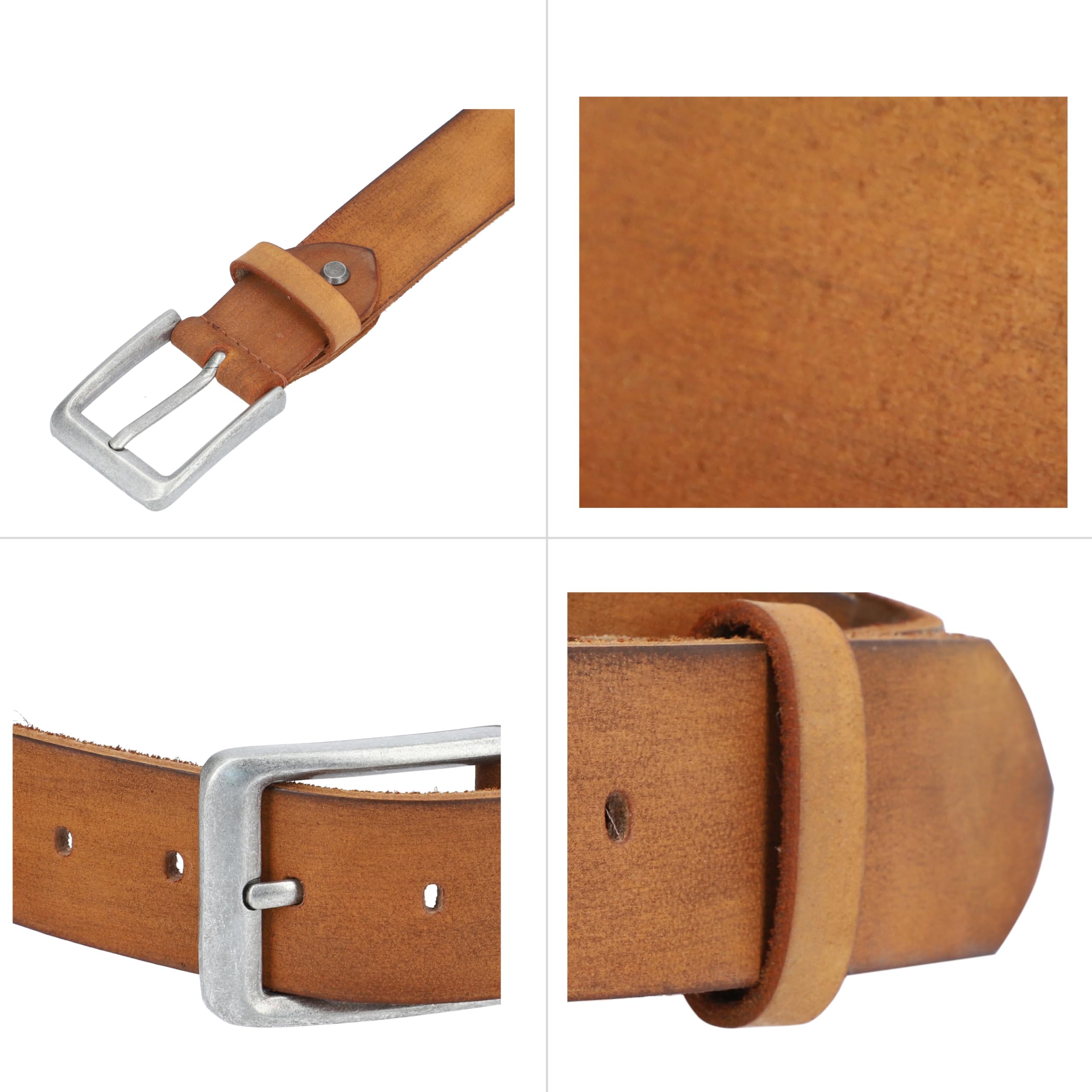 Gusti Cintura in pelle – Bente in pelle con fibbia argentata, cintura da lavoro semplice da uomo e da donna, unisex, accessorio vintage marrone in pelle