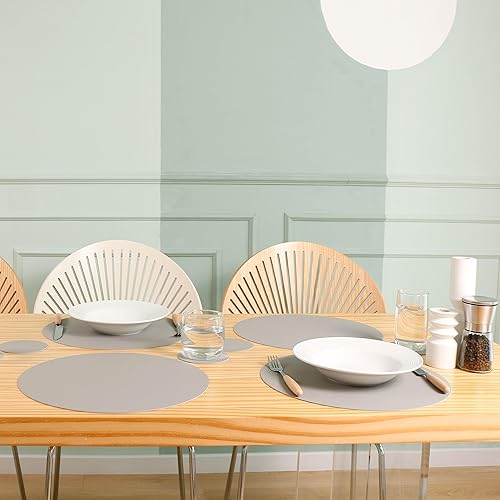 Miniatura 6 de Manteles individuales y posavasos lavables de cuero, impermeables, resistentes al calor, fáciles de limpiar para mesa de comedor, juego de 6