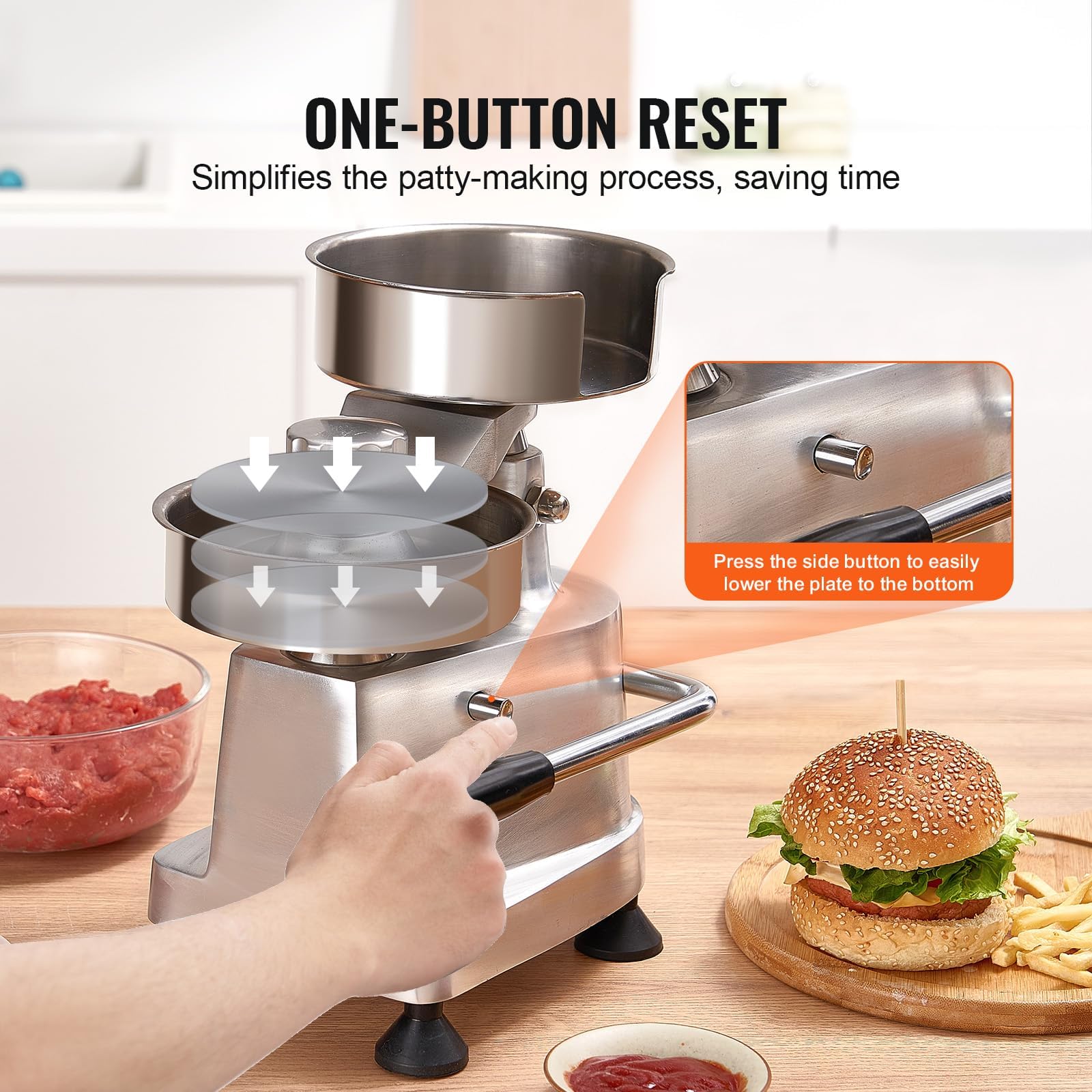 Burger Press Robuster Hamburger-Patty-Maker mit 500 Pergamentpapierbögen für einfaches Kochen und perfekte Rindfleisch-Patties