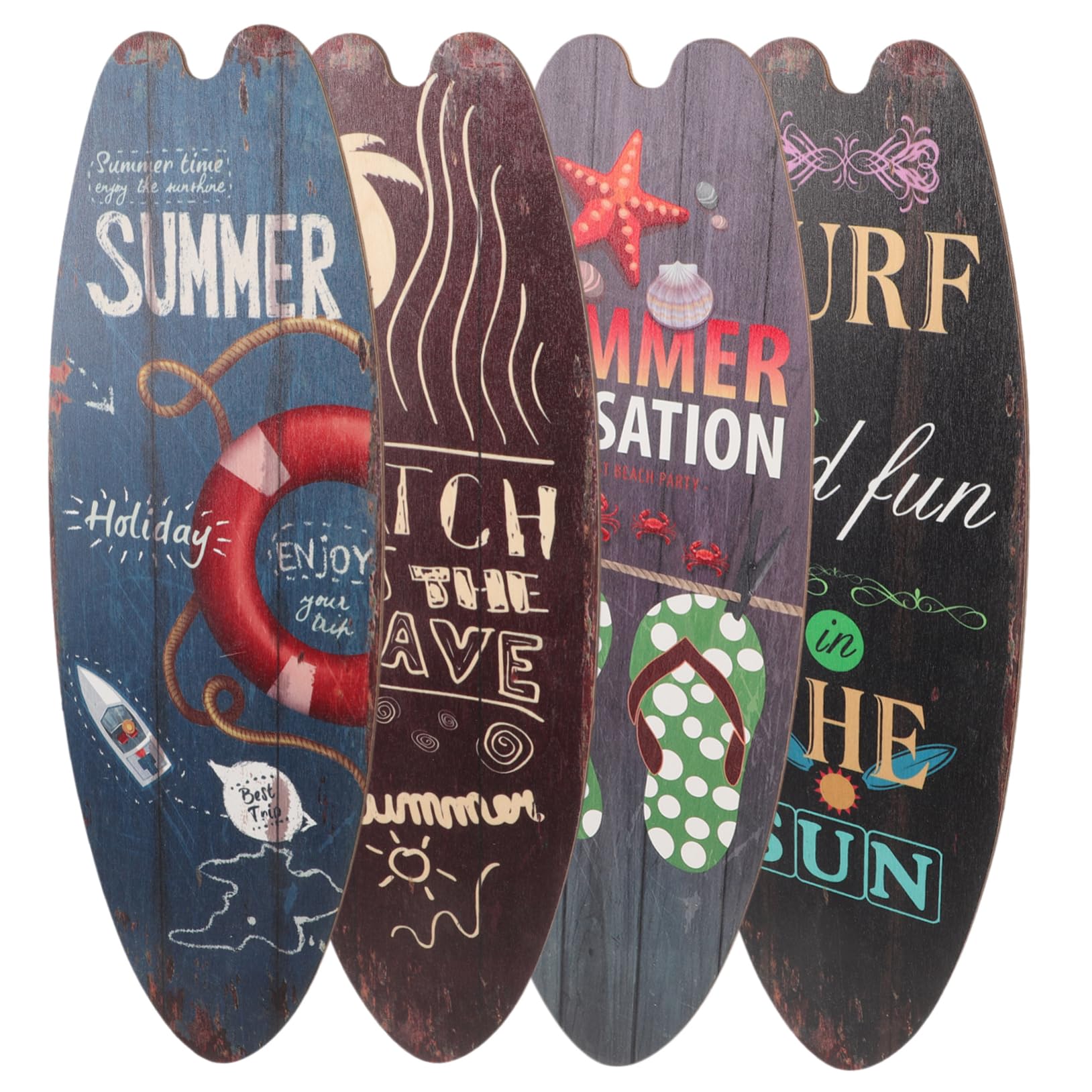 4 Stück Surfbrett Holzschild für Wand und Tür, Sommerdeko