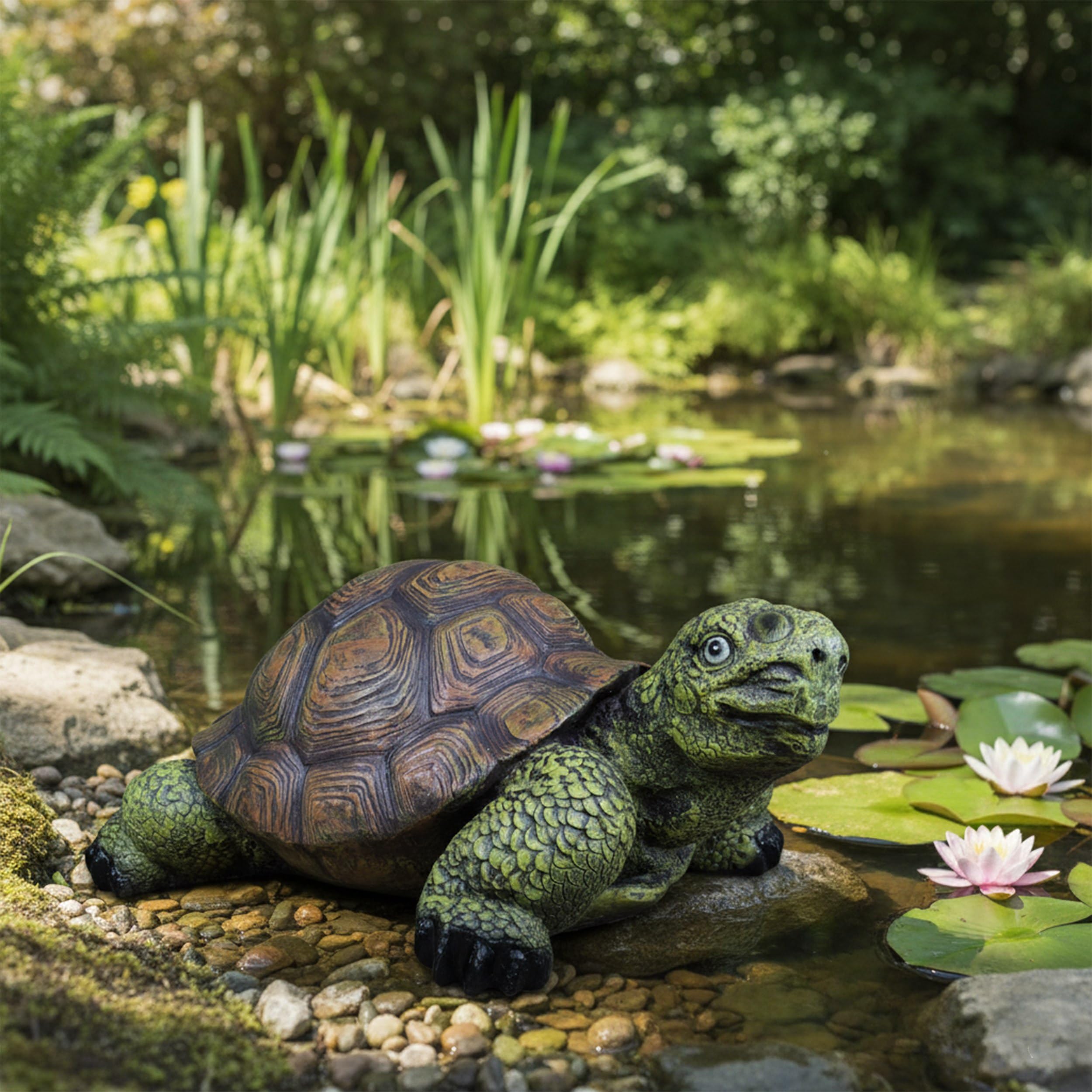 colourliving Schildkröte Figur – realistische Dekofigur Schildkröte, handbemalt aus Polyresin, Garten & Zuhause, Zwei Größen (groß & klein) (Groß)