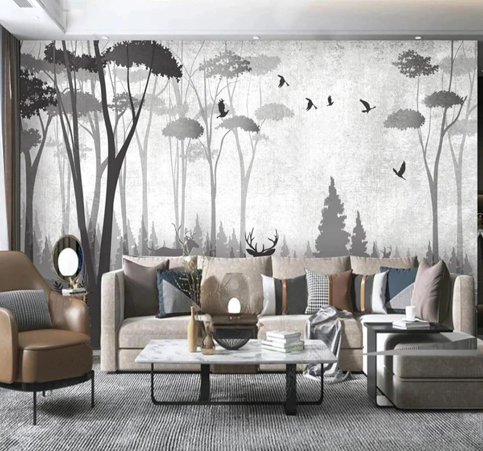 Tzxztt Abstract Black and White Moose Forest Landscape Modern 3D Wallpaper Premium Textured Silk Neutral Tones Material Ideal for Living Room Bedroom-400cm×280cm
