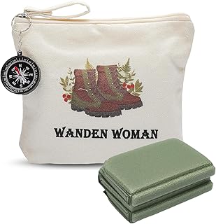 Kit de Randonn&eacute;e 4-en-1, Sac en Toile Boussole Poncho Imperm&eacute;able Coussin Pliable Accessoires Outdoor L&eacute;gers pour Camping Id&eacute;e Cadeau Femme Homme Amoureux de la Nature