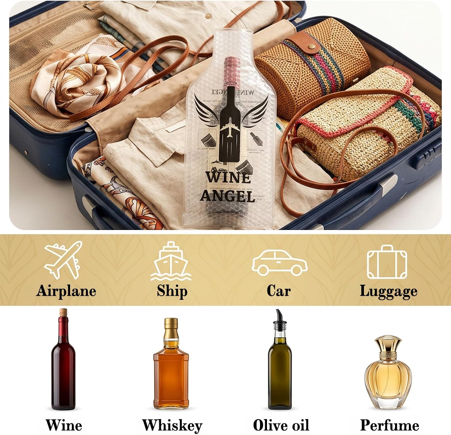 10pcs Wine Bags for Travel, Reusable Wine Bottle Protector Bags, PVC Double Layer Leak Proof Bottle Travel Bag for Airplane Car Cruise