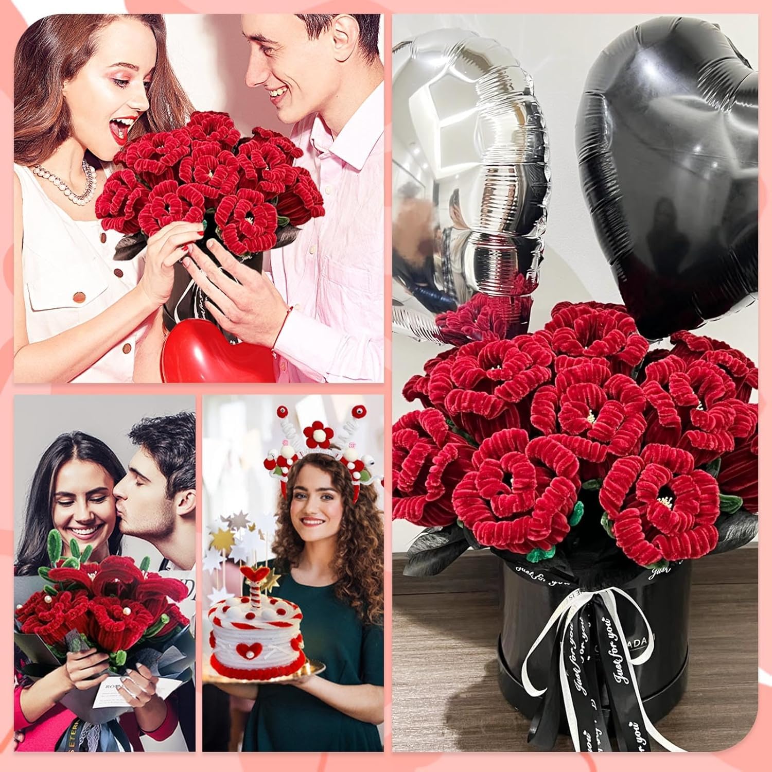 Kit 300 Pcs Fil Chenille + Accessoires Floral – Création Bouquets Tulipes, Fleurs Artificielles DIY, Ruban Floratape, Tiges & Pétales