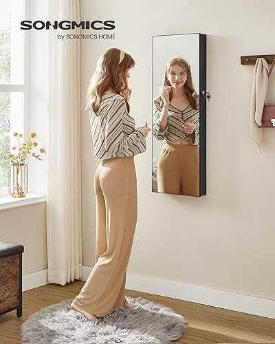 Miniatura 2 de SONGMICS Gabinete colgante de joyería, gabinete montado en la pared con luces interiores LED, organizador de joyas montado en la puerta, espejo de