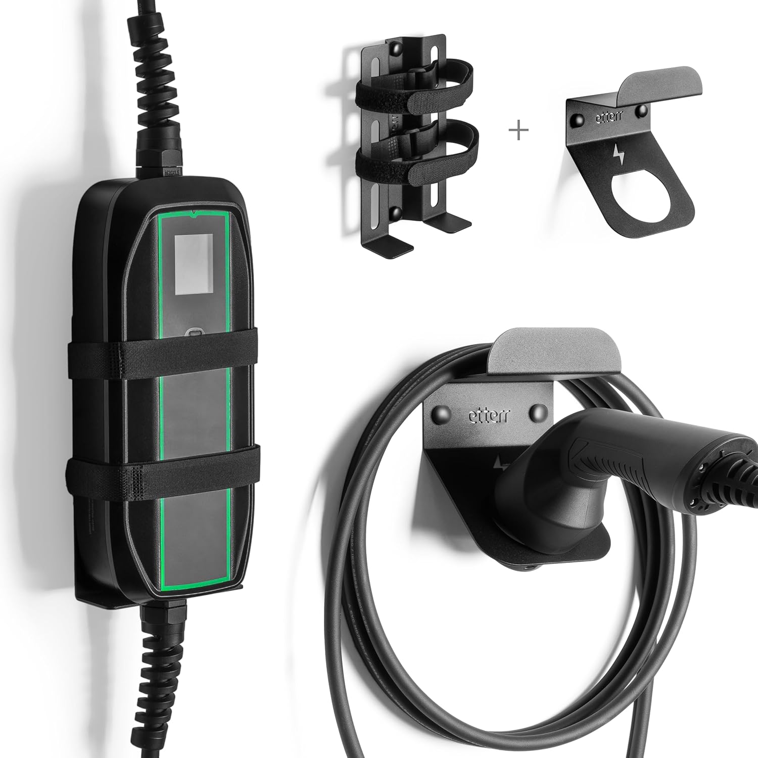 etterr | Electric Car Charging Station Stand | 100% Steel | Made in the European Union | 17 x 10 cm | Electric Car Charger Stand (1, Charging Station + Stand with EV Connector)