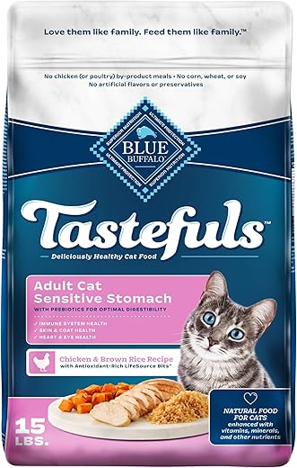 Blue Buffalo Tastefuls Sensitive Stomach Natural Adult Dry Cat Food, Chicken 15lb bag
