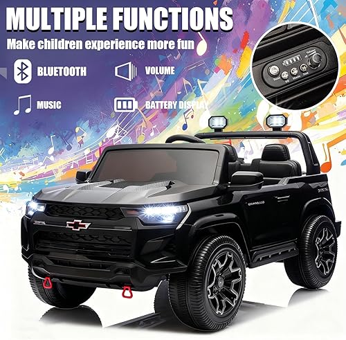 Miniatura 5 de POSTACK Chevrolet 24V 7Ah - Vehículo de juguete con batería grande para niños, camión de 2 plazas con control remoto, luces LED brillantes y juego
