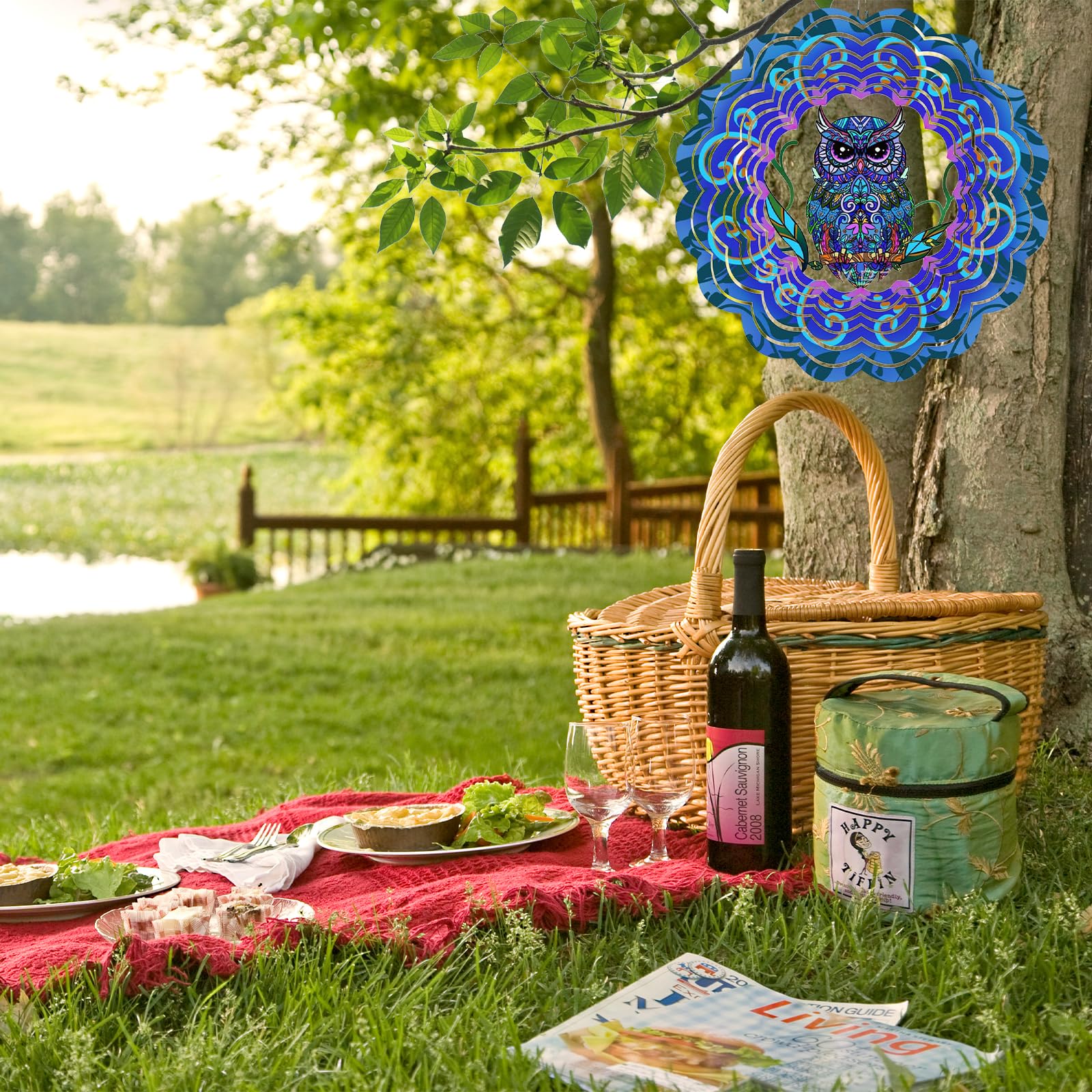 Campanelli Eolici Rotanti in Metallo - Regali Decorativi con Girandola a Vento da 12 Pollici, Decorazioni da Appendere per Interni ed Esterni per Giardino, Patio, Cortile o Portico (Gufo)
