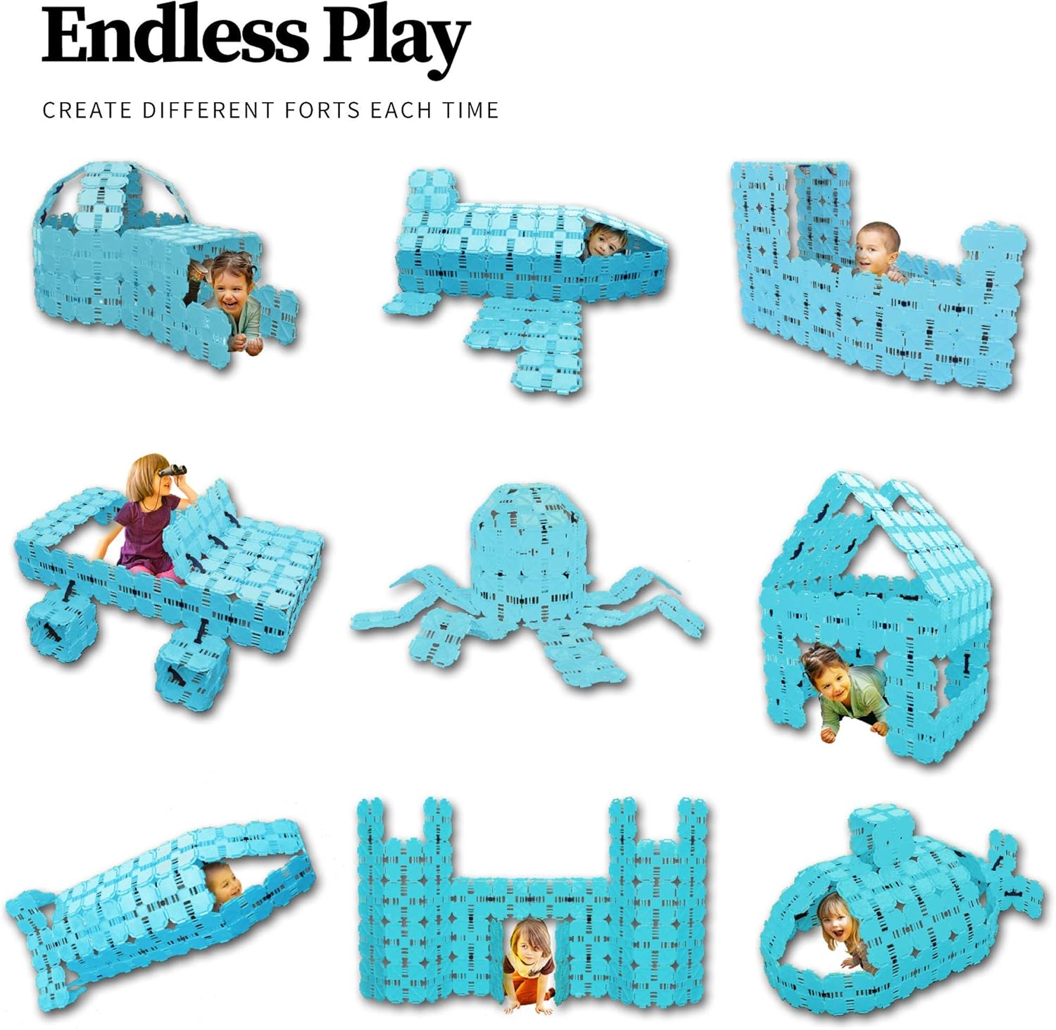 Fort Building Kit | Jumbo Blocks Kids Toy | 90 Piece Set: Light Blue