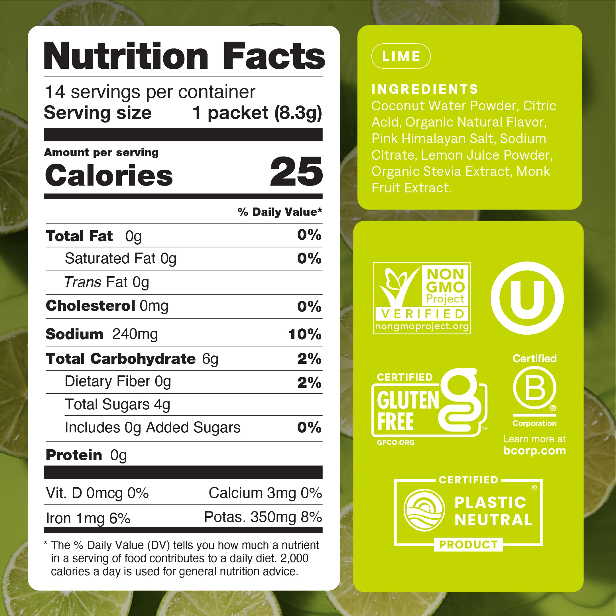 Cure Hydration - Electrolyte Drink Powder Lime 14 Packets — Amazon image 2