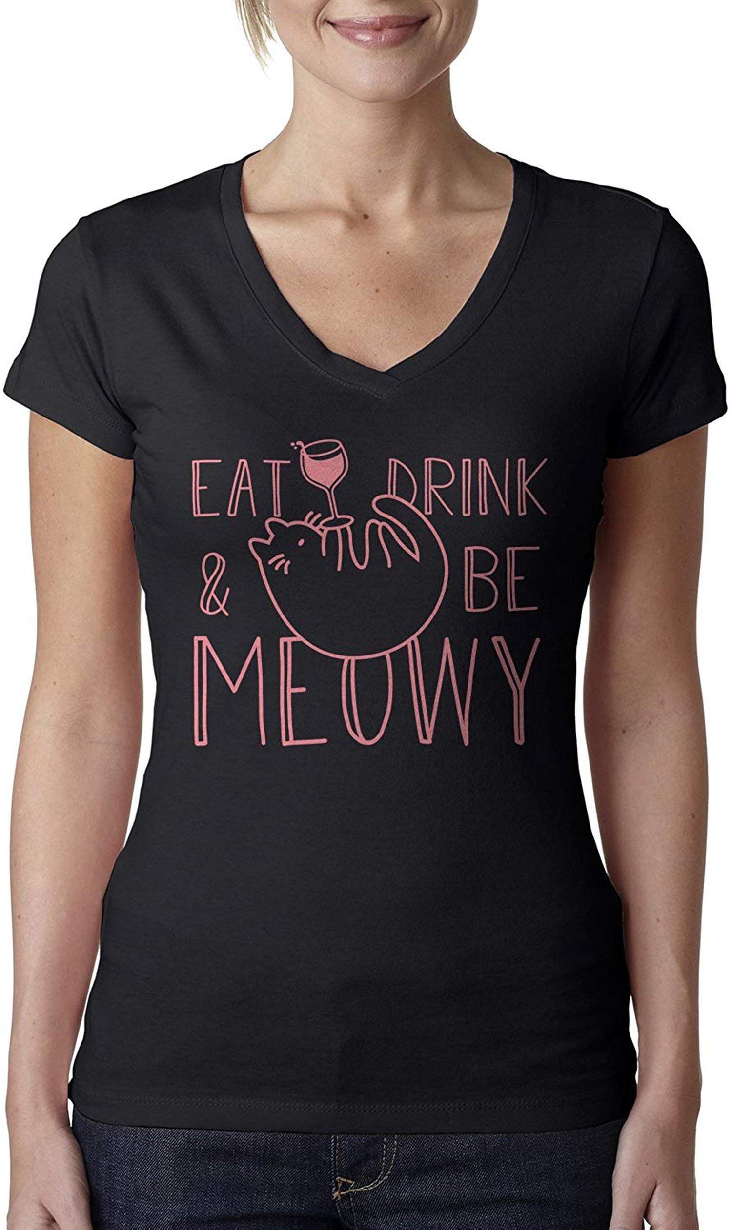 Higel Eat Drink and Be Meowy Ladies V-Neck T-Shirt