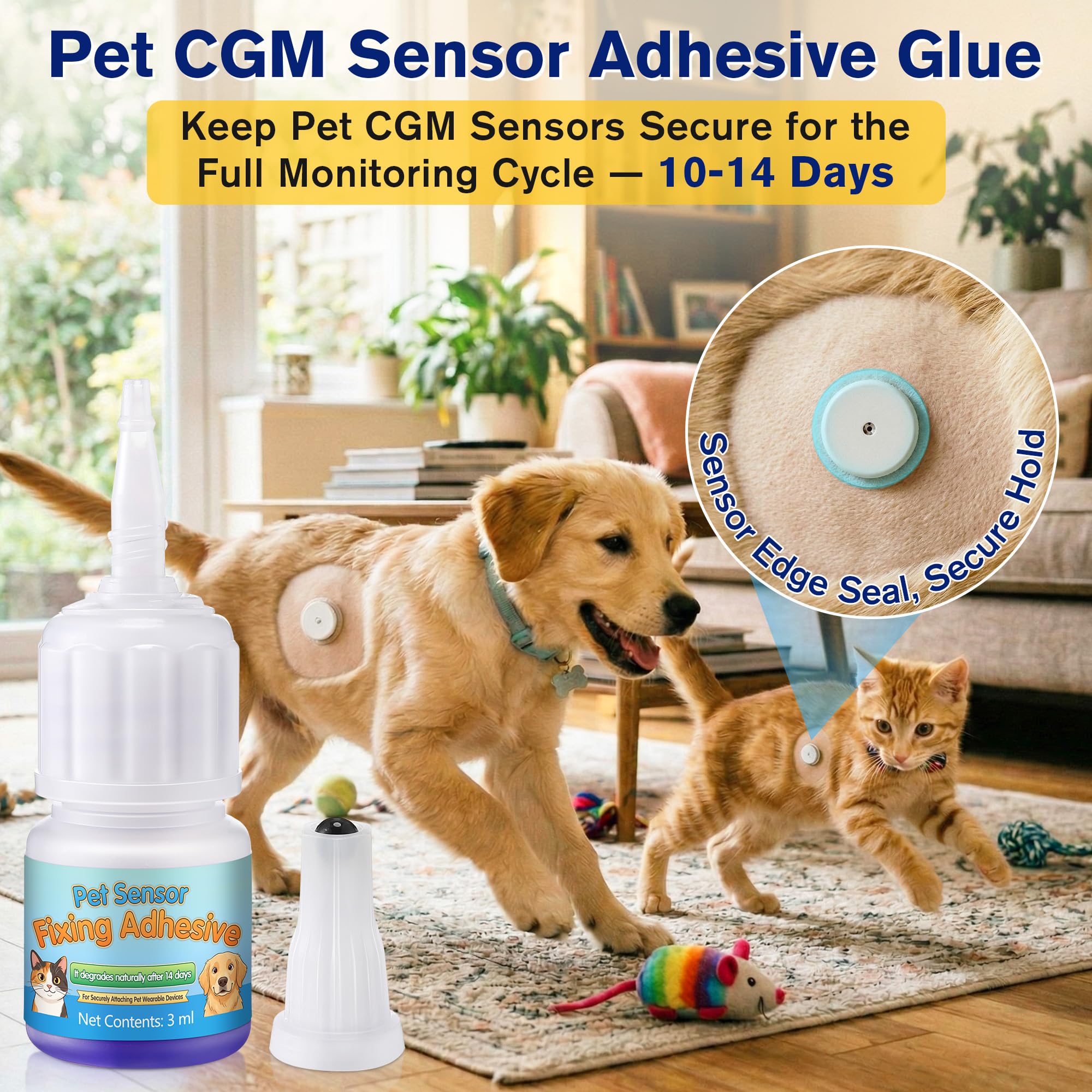 3ml Veterinary Surgical Skin Glue with 10 Applicators, Fast Acting Wound Tissue Glue Sealant, CGM Sensor Adhesive for Pet with Blue Tint for Precise Application, Stay Secure for 10-14 Days — Amazon image 4