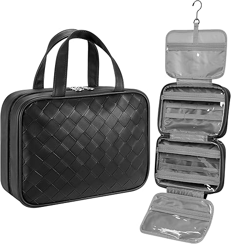 MASSY Egg Shape(Oval) Makeup Storage Box, Countertop Portable Vanity Cosmetics Organizer Preppy Style (Black-Toiletry-Bag)