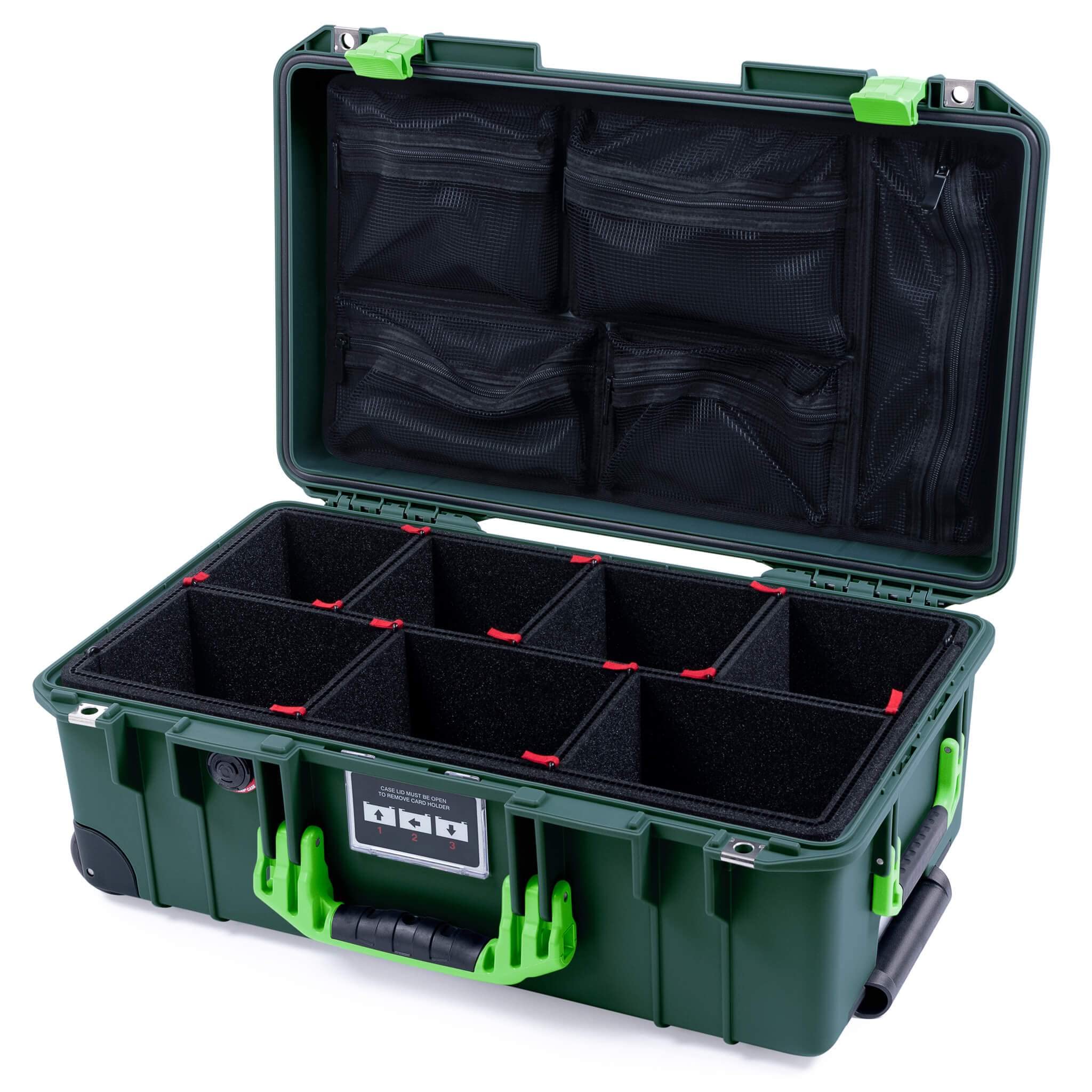 Trekking Green & Lime Green Pelican 1535 Air case. With TrekPak Dividers & mesh lid organizer.