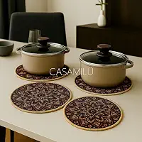 Kit 2 Descansos de Panela em Linho e Borracha CASAMILU Mandala Sol Nascente | Tamanhos 18cm e 20cm - Antiderrapante, Resistente ao Calor, Proteção para Superfícies