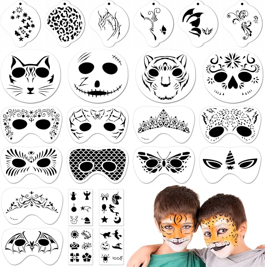 Amazon.com: Marspark 24 Pcs Halloween Face Paint Stencils Set Reusable Face Painting Makeup Stencils Face DIY Art Template for Halloween Cosplay (Animal Style)