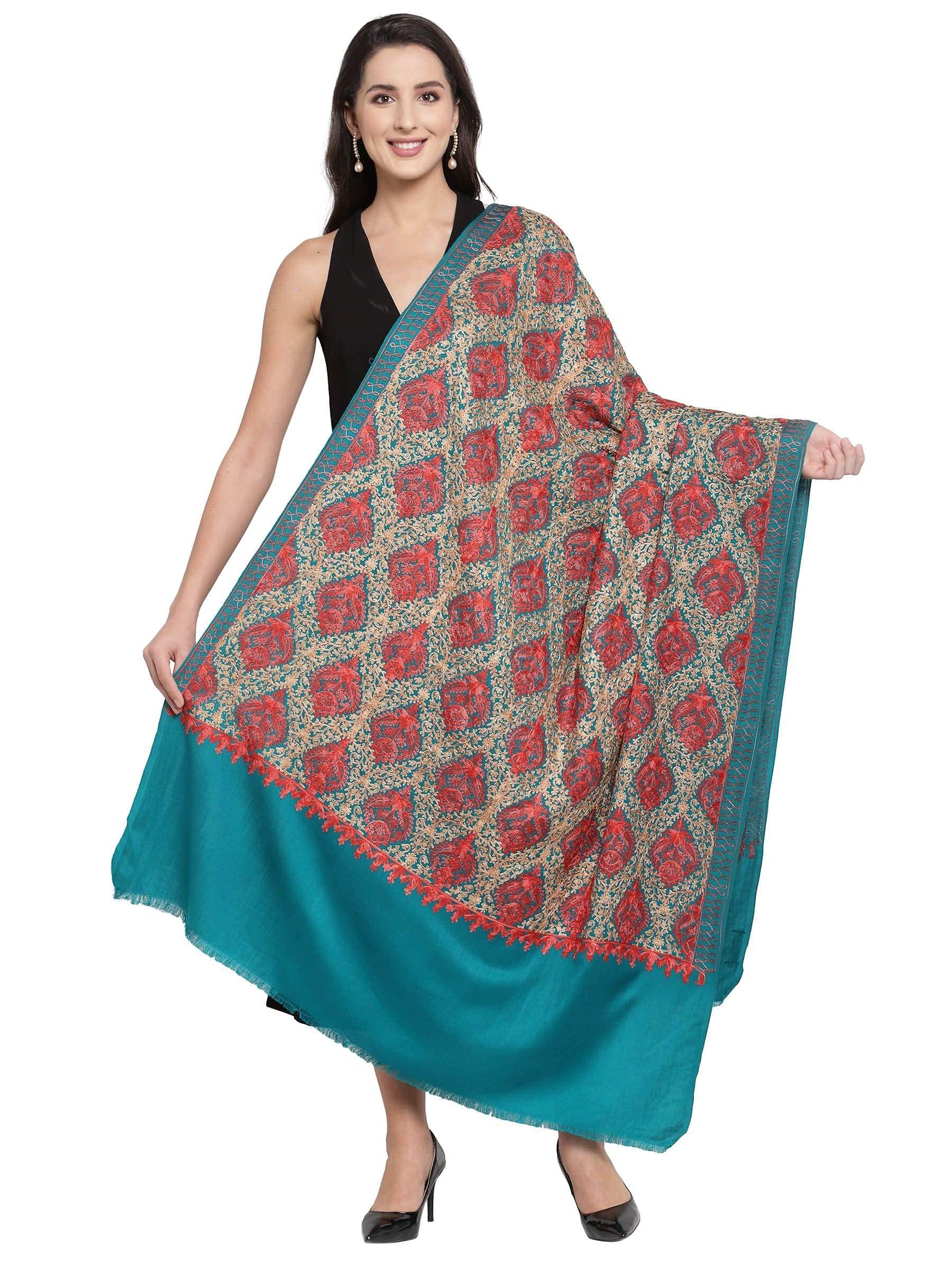 pashtush Womens Kashmiri Embroidery Shawl, Aari Embroidery, Arabic Blue-picture-22