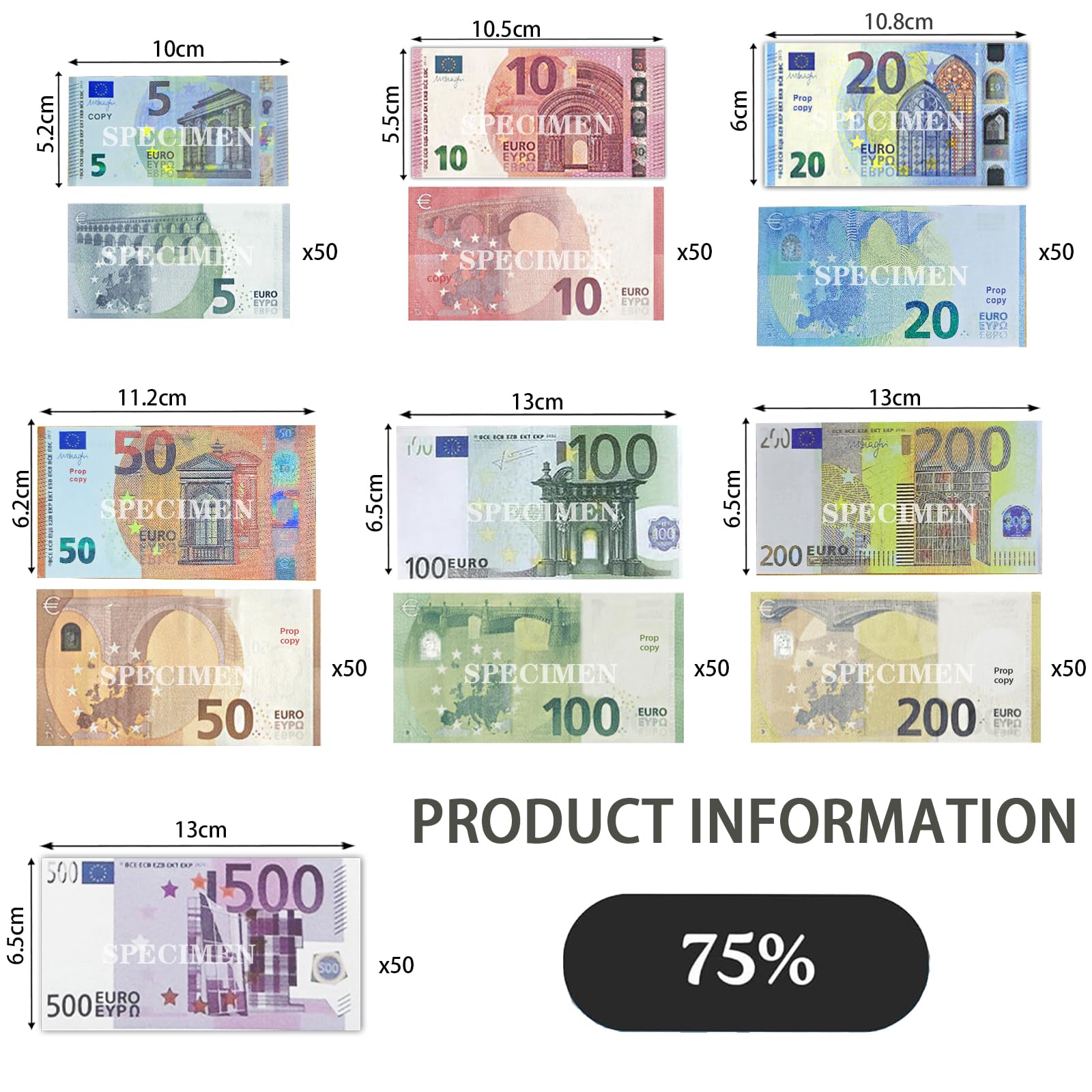 350 PCS Billetes Juguete, Billetes Falsos 5/10/20/50/100/200/500 Billetes de Juguete, para Aprender, Caja Registradora Juguete, Jugar a Roles y Disfrutar del Juego