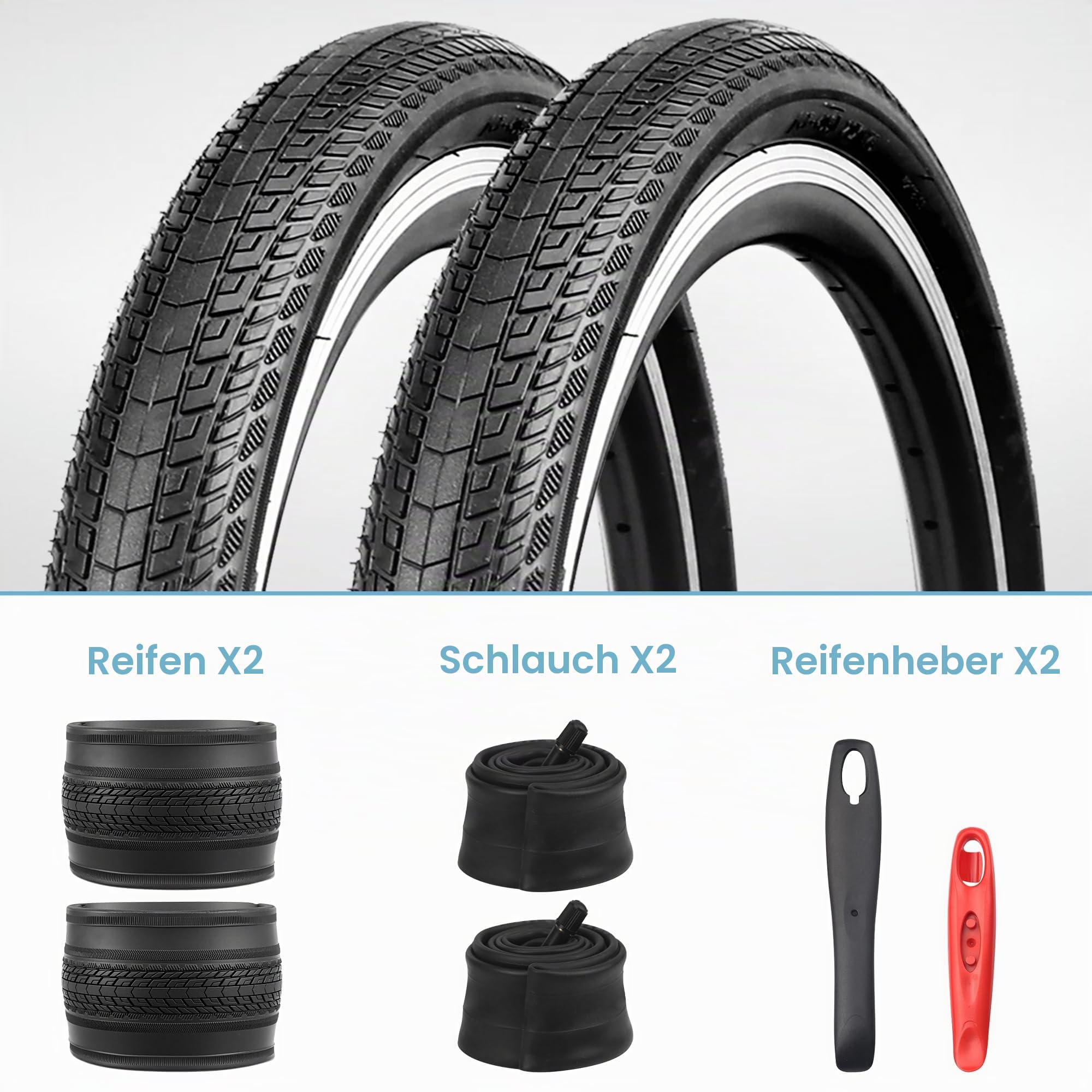 2-Set 20/24/26x1.75 Zoll Fahrradreifen+20/24/26x20x1.5-1.75 Schläuche mit AV 35MM & Reifenheber，Beste Wahl für Radsportbegeisterte
