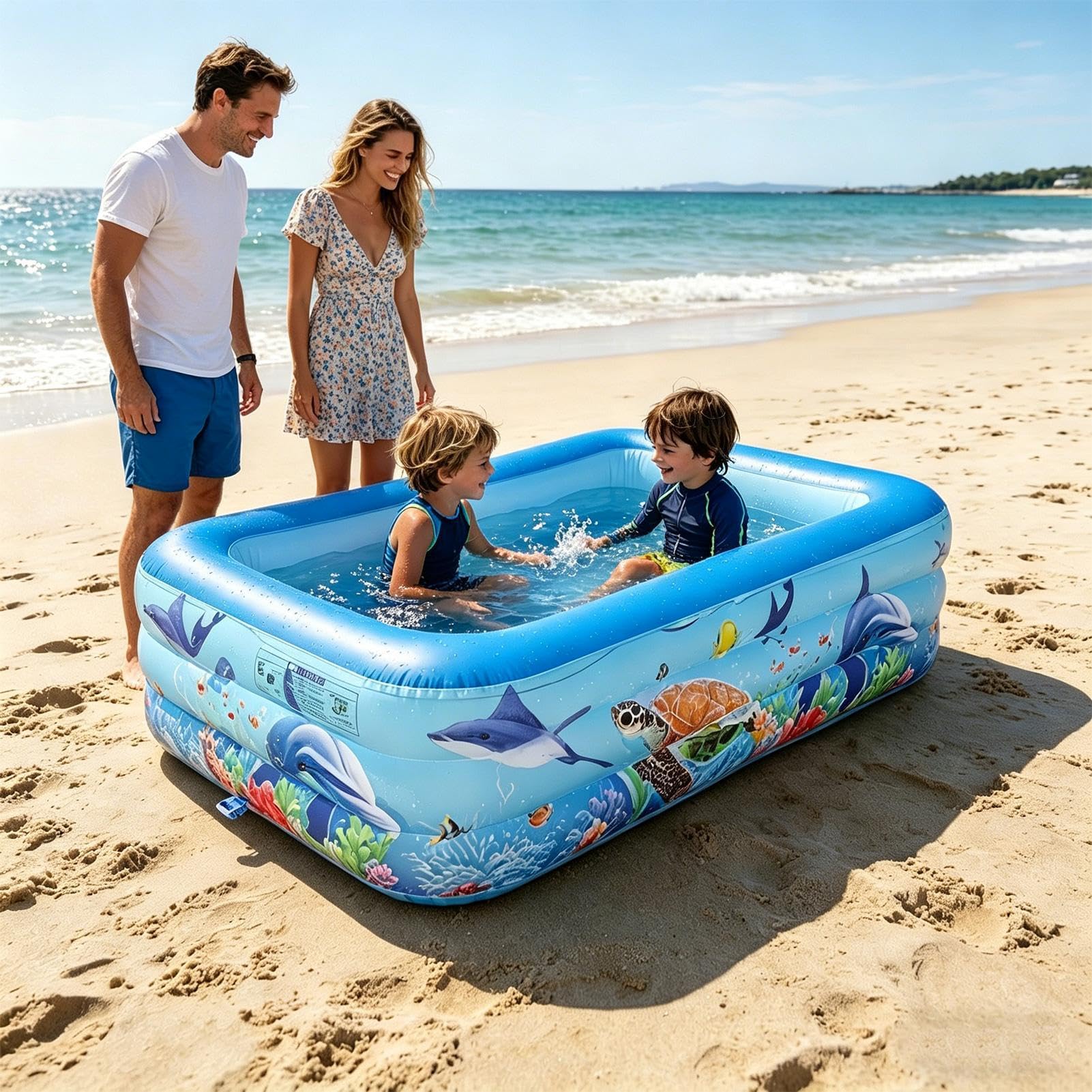 Piscina Gonfiabile 140x89x43 cm Rettangolare Portatile | Vasche per Bambini Piccoli Gonfiabili Ideale per all'Aperto Feste Estive Campeggio in Famiglia con Ragazzi Ragazze e Animali