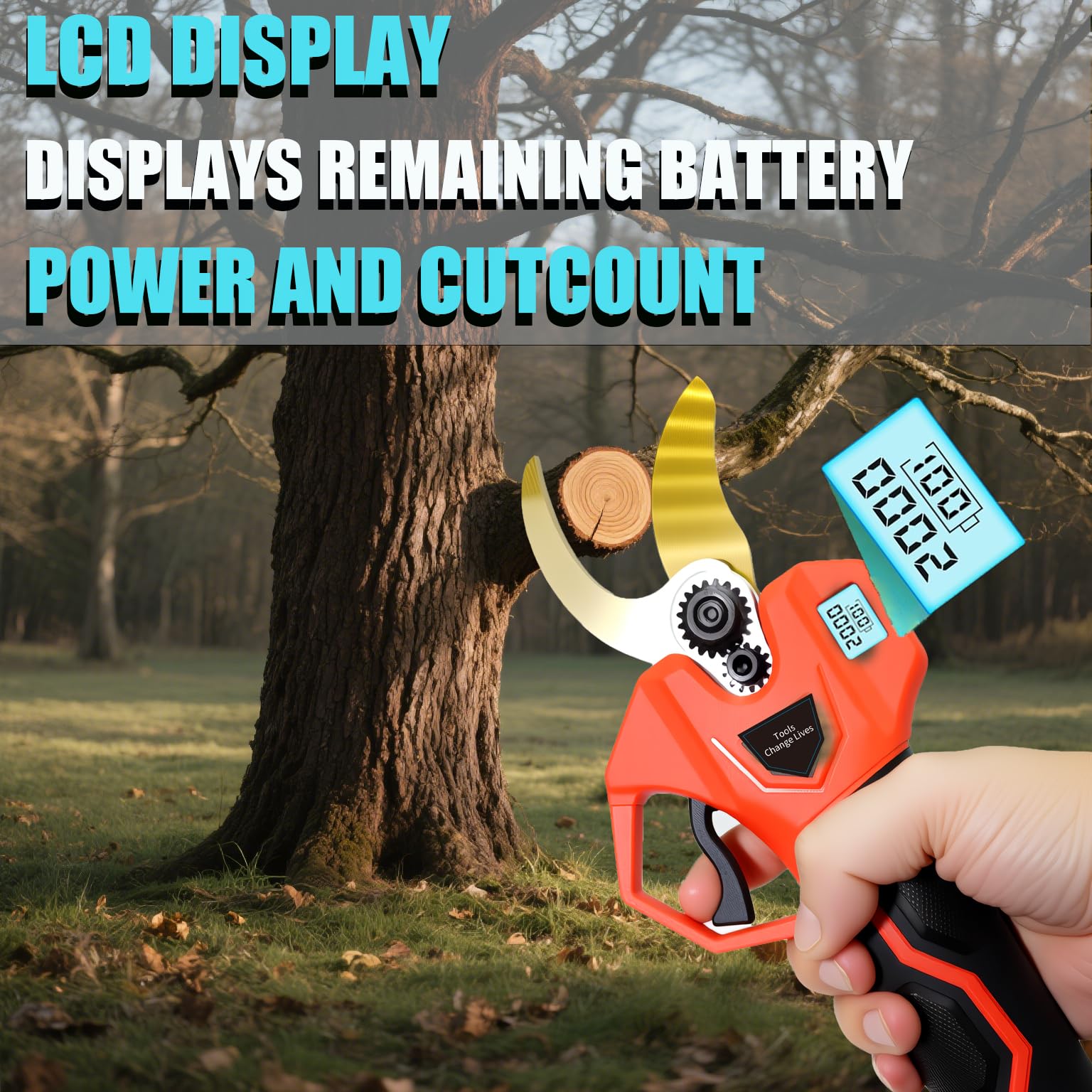 Tijeras de podar electricas, Kwoxet tijeras de podar bateria con apertura de corte de 40 mm y pantalla LCD | Acero SK6 | Baterías 21v 2x 2000mAh | Tijeras de jardín eléctricas(Rojo)