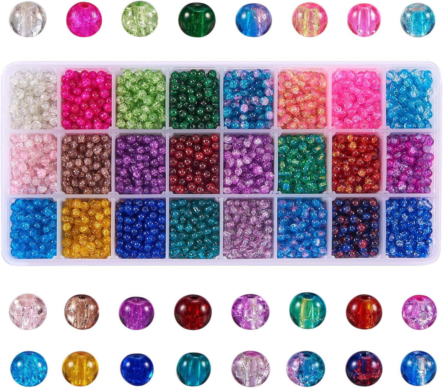 BEEFLYING 4800pcs 4mm Spray Painted Crackle Glass Beads 24 Colors Pony Round Spacer for racelet Necklace Jewelry Making