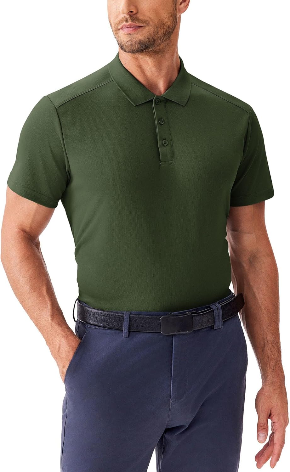 PINSPARK Golf Polo Shirts for Men Quick Dry Short Sleeve Collared Shirt Slim Fit Casual Solid Stylish Polos Shirt - Image 2