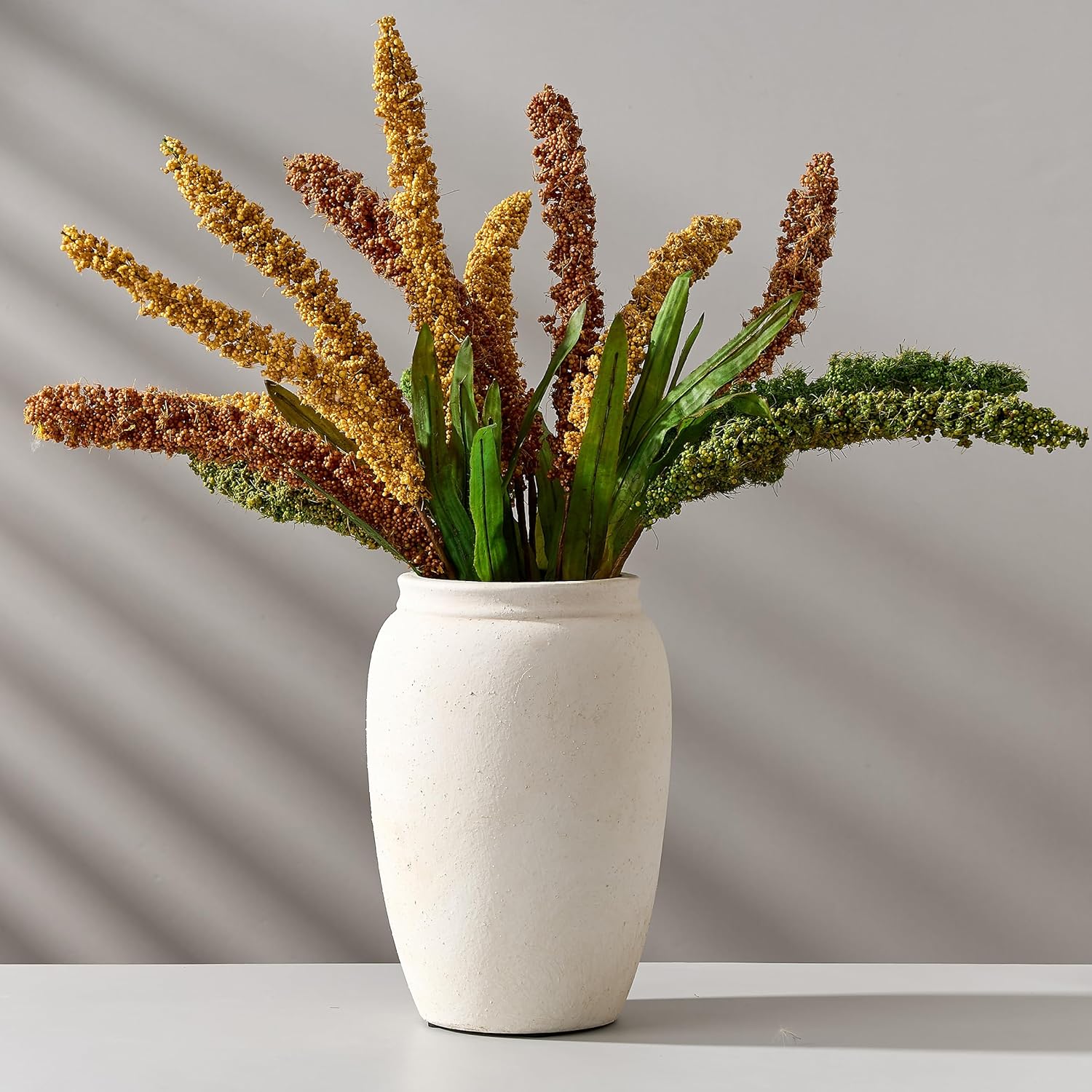 Ceramic Vase, 8.2 Inches Vintage Pottery White Vases, Rustic Home Decor, Farmhouse Terra Cotta Vase for Living Room, Entryway, Floor, Holiday Wedding Christmas New Year Gifts-Beige Off-white