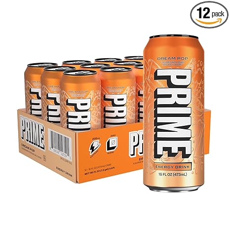 PRIME Energy DREAMPOP, Zero Sugar Energy Drink, 200mg Caffeine and 300mg of Electrolytes for Hydration, for Hydration, Vegan, Gluten Free,16 Fluid Ounce, 12 Pack