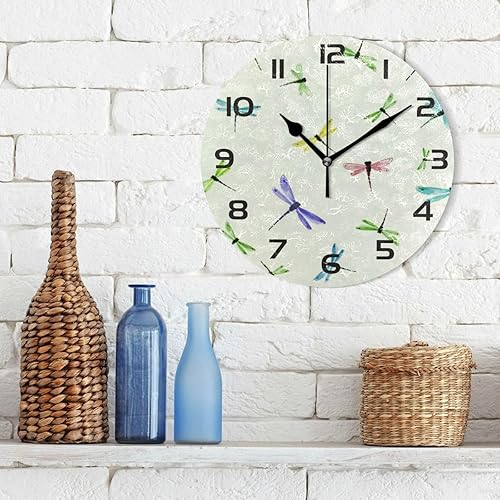 Miniatura 3 de Reloj de pared colorido libélula de 10 pulgadas, silencioso, sin tictac, de cuarzo, funciona con pilas, redondo, digital, fácil de leer, para el