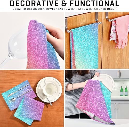 Miniatura 7 de Juego de paños de cocina y paños de cocina con purpurina colorida de 28 x 18 pulgadas, toallas de cocina altamente absorbentes para baño