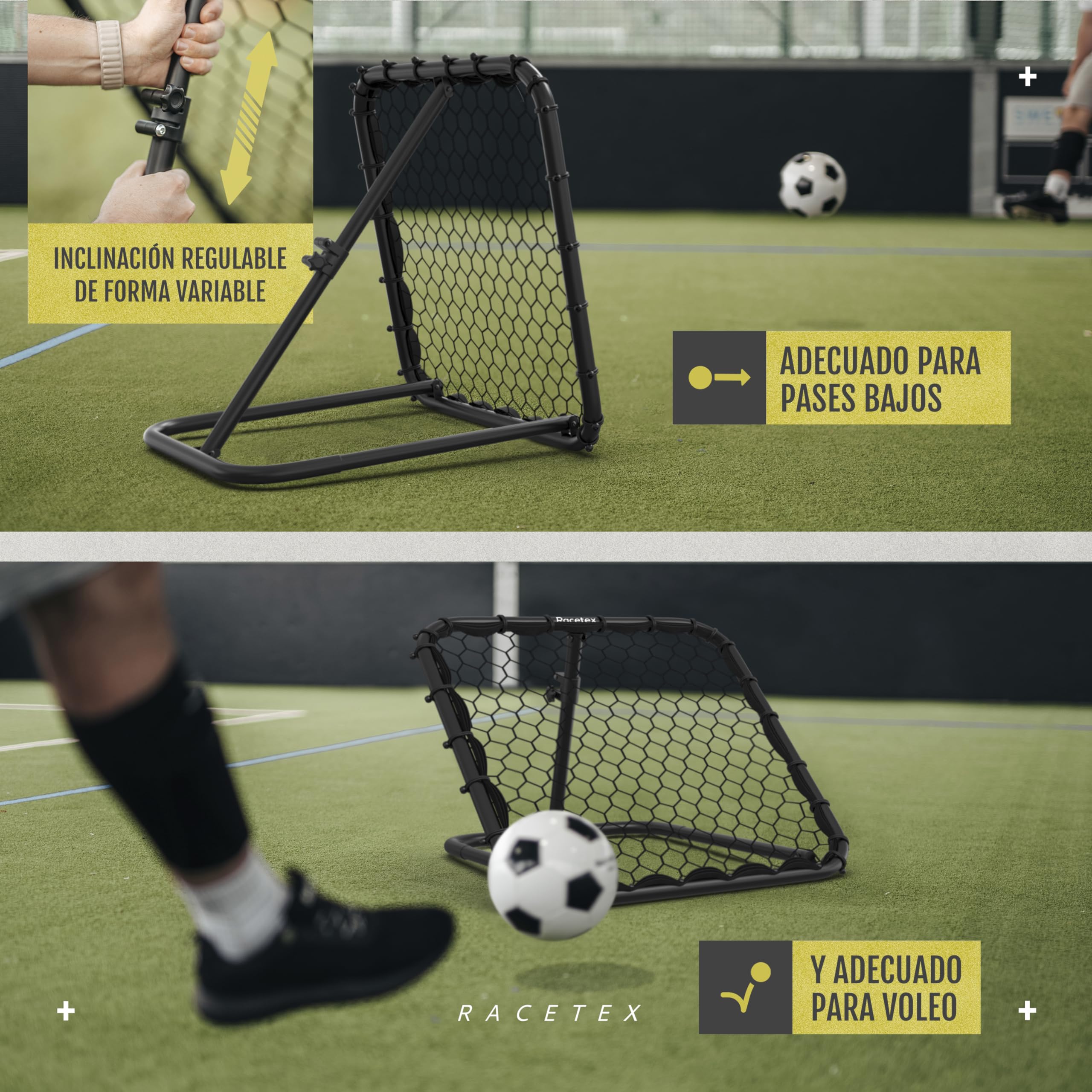 Racetex Reboteador Futbol INFINITAMENTE Ajustable- Kit Entrenamiento Futbol | 125cm x 125cm, Tamaño XXL, Uso en Exteriores, Entrenamiento Fútbol