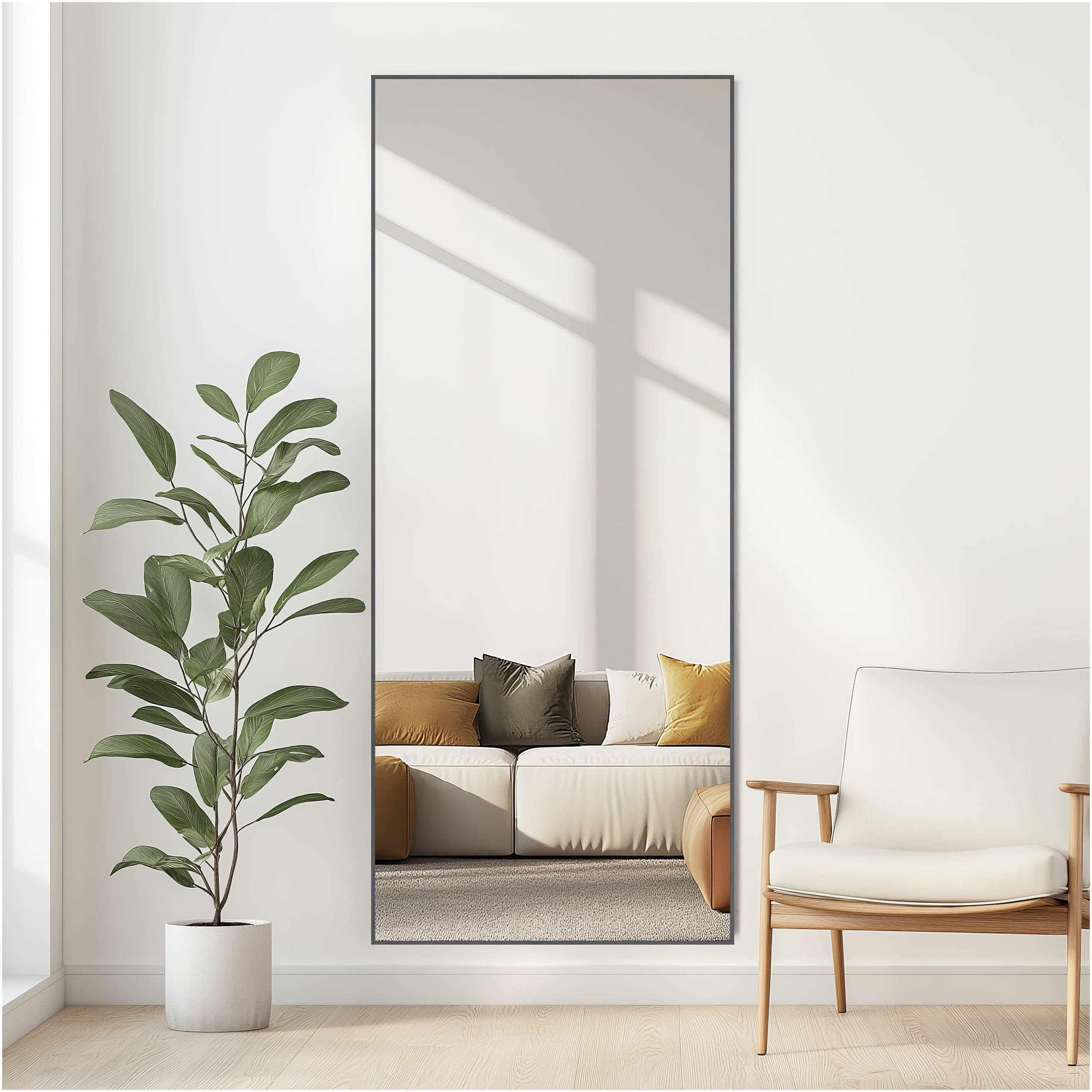 nielsen HOME Alpha Rectangular Wall Mirror - Black Oak 70x170cm - Aluminium Frame - Full Length with Hanging Set - Modern Minimalist Home Décor
