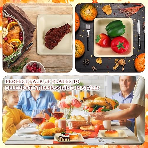 Miniatura 5 de 50 platos desechables de madera de Acción de Gracias de 7 pulgadas, con estampado de feliz día de gracias, platos rectangulares desechables