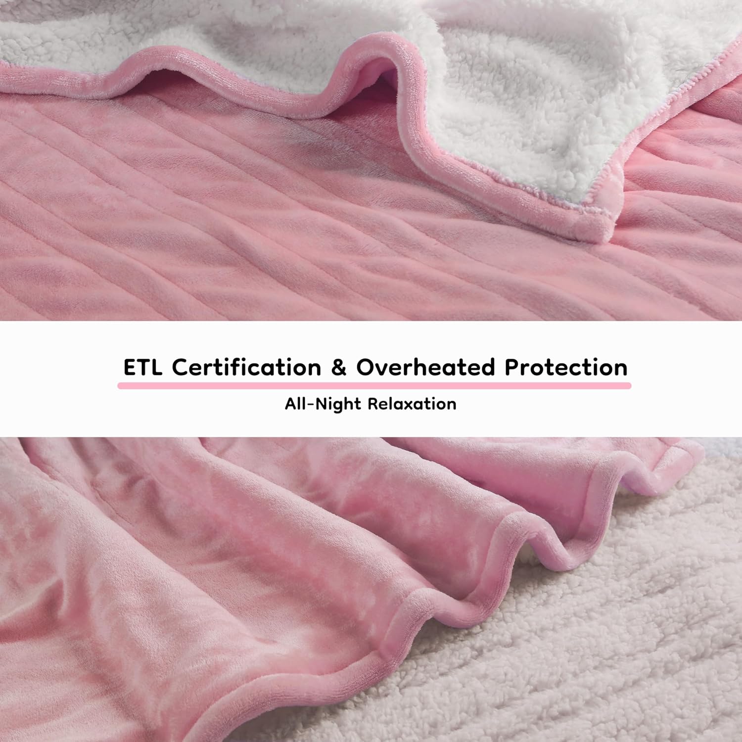 Electric Heated Blanket Queen Size - 84"x90", Soft Flannel Heating Blanket, 10 Heating Levels, 1-12 H Auto Shut Off, Dual Controllers, Breathable Warm and Washable for Bed, Light Pink - Image 2