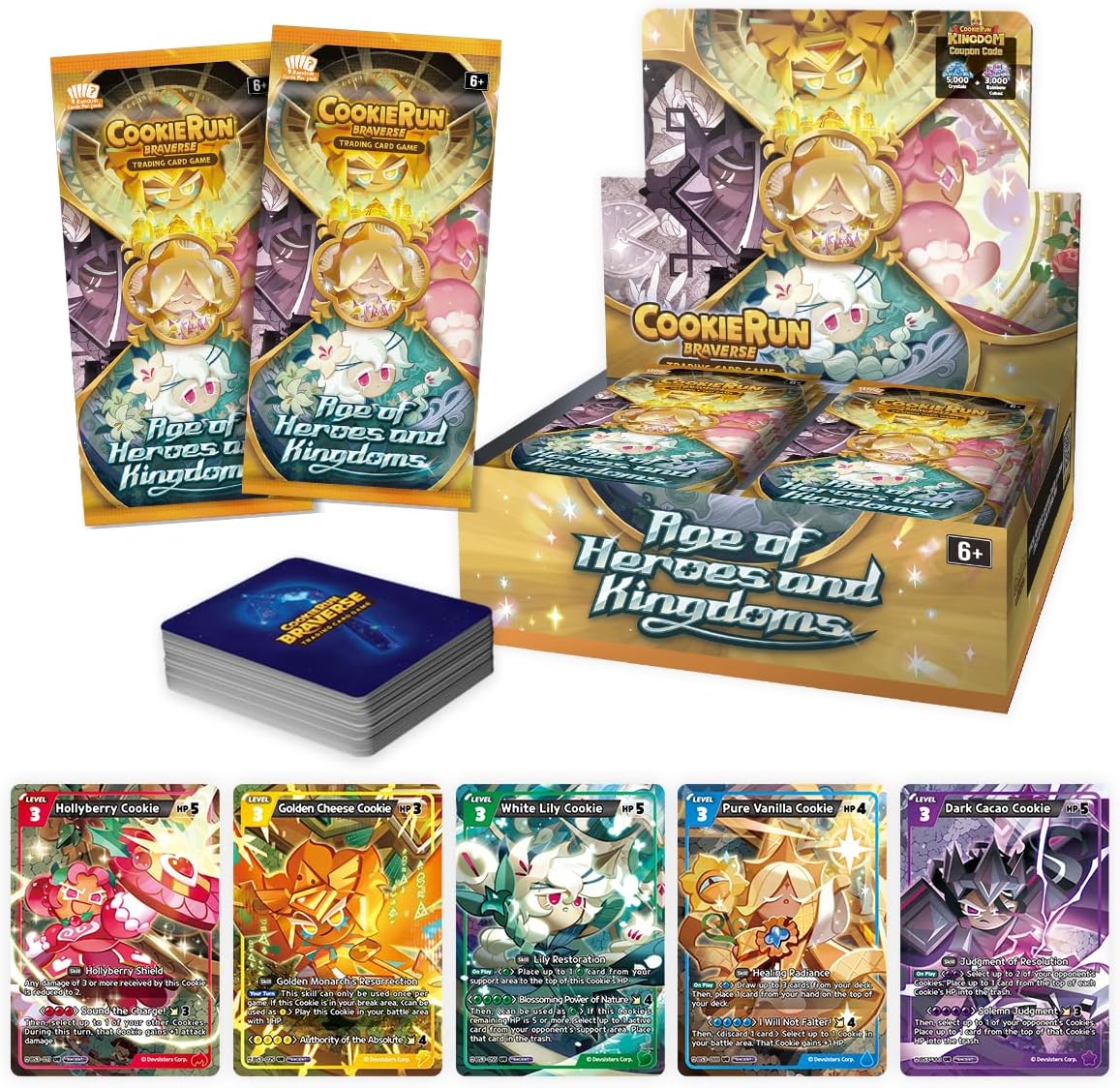 CookieRun TCG : Age of Heroes and Kingdoms Booster Display Set 2 jeux de cartes à collectionner 28 boosters par boîte 2 joueurs à partir de 6 ans