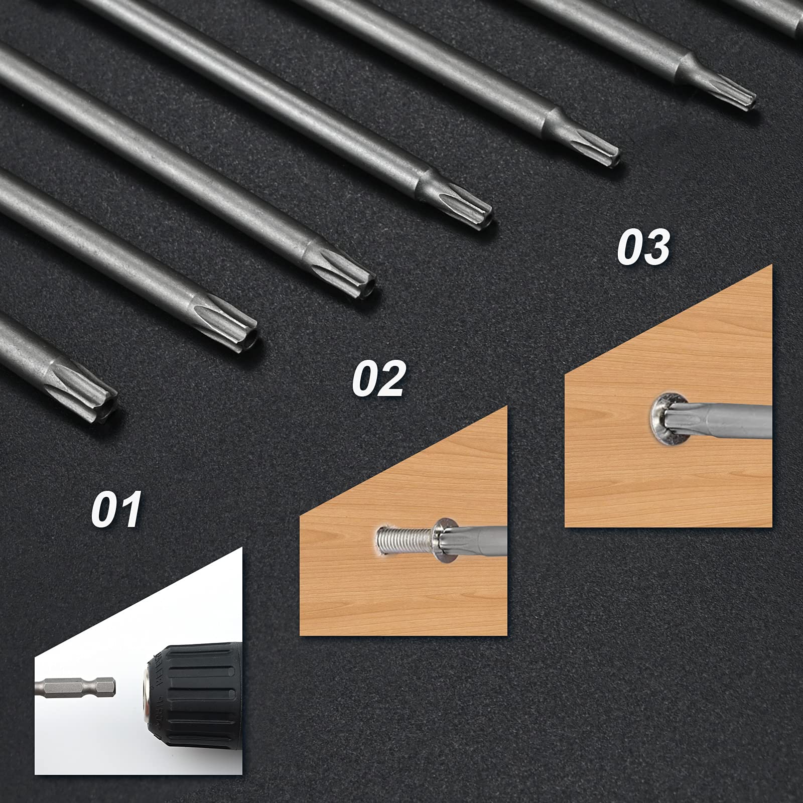 JTENG 11pcs Torx Bits Schraubendreher Set Extra lang(100mm) ,T6-T40 mit magnetisch,Stahl-Sechskantschaft professionelles Schraubendreher Bit