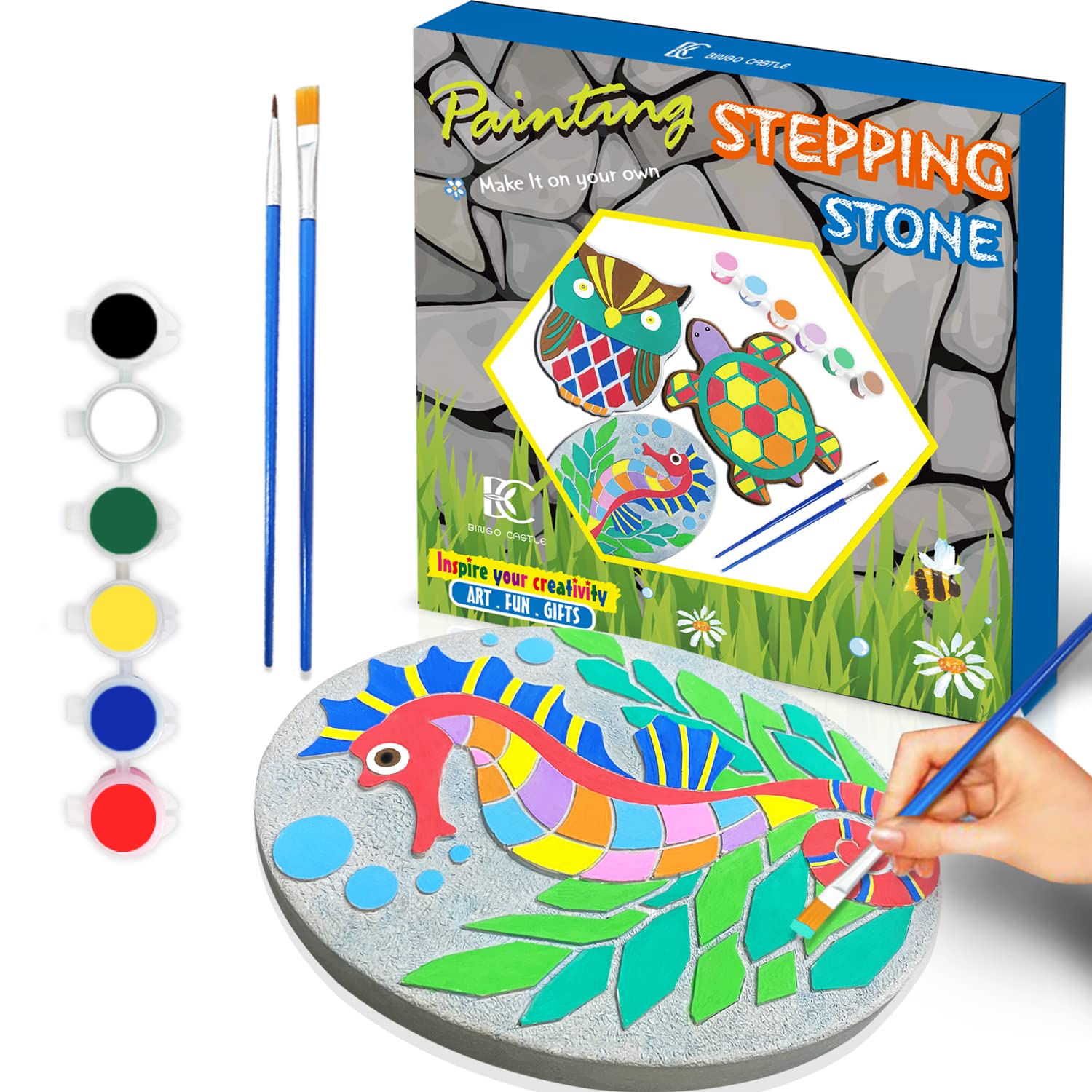 Buy Paint Your Own Stepping Stones Craft Kit for Kids, Garden Lawn
