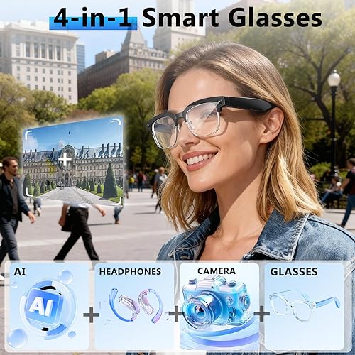 Miniatura 5 de Lentes inteligentes AI con cámara HD 4K, gafas de cámara Bluetooth antivibración de 800 W, grabación de video de 1080P, reducción de ruido de doble