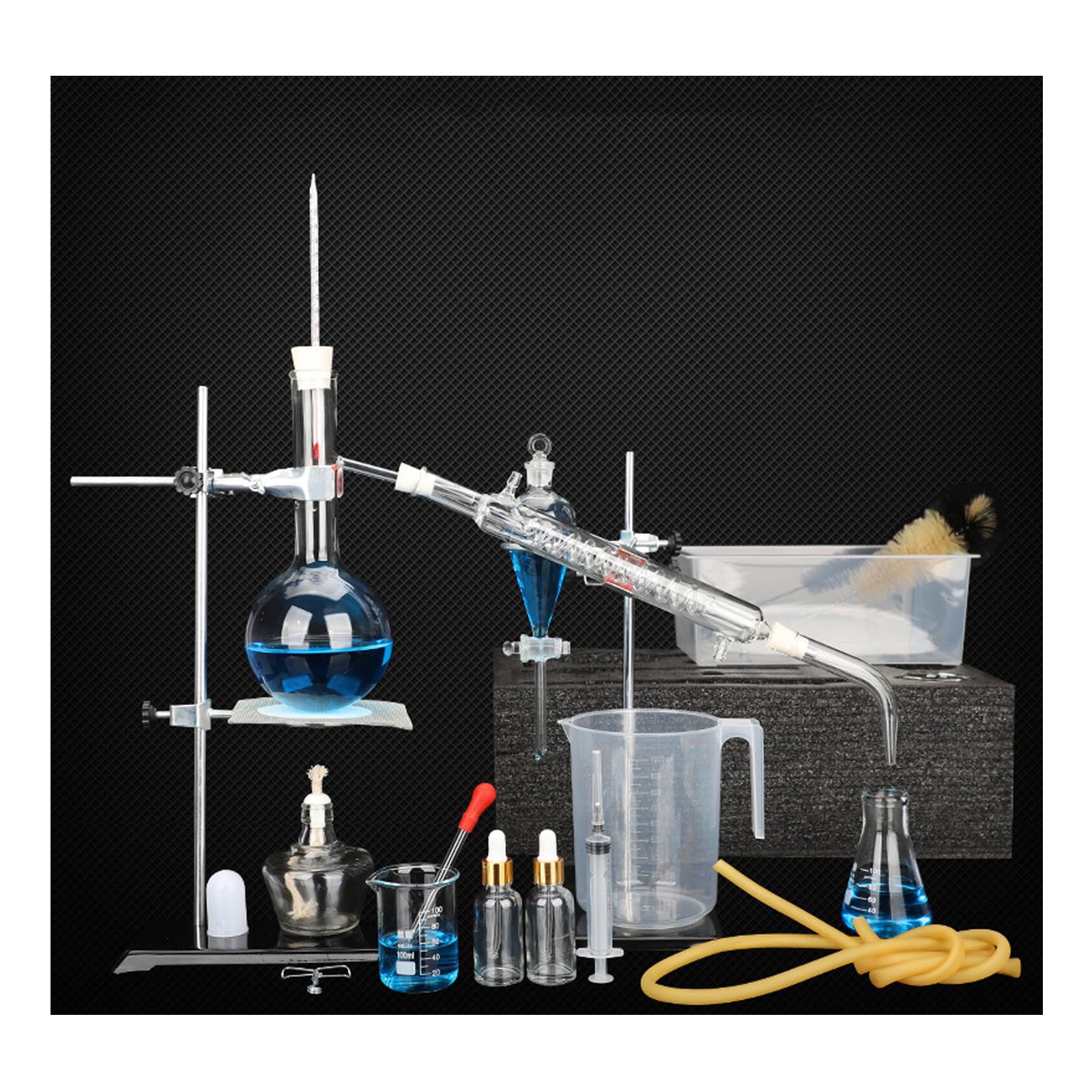 500mL,Szklany aparat destylacyjny, sprzęt destylacyjny, zestaw szklanych naczyń laboratoryjnych do chemii
