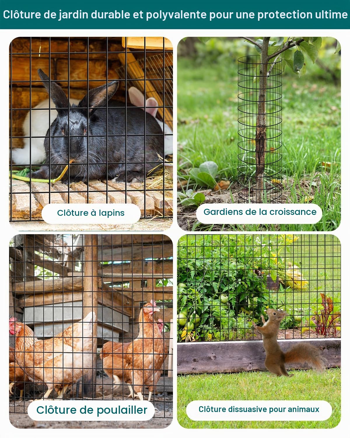 ARIFARO 0,9M x 15M Clôture Métallique en Treillis métallique Épaisseur fil 2mm Maille 5cm x 7,5cm Avec PVC, Rouleau de Treillis Métallique Avec Revêtement Galvanisé à Chaud pour Chiens, Poules, Lapins