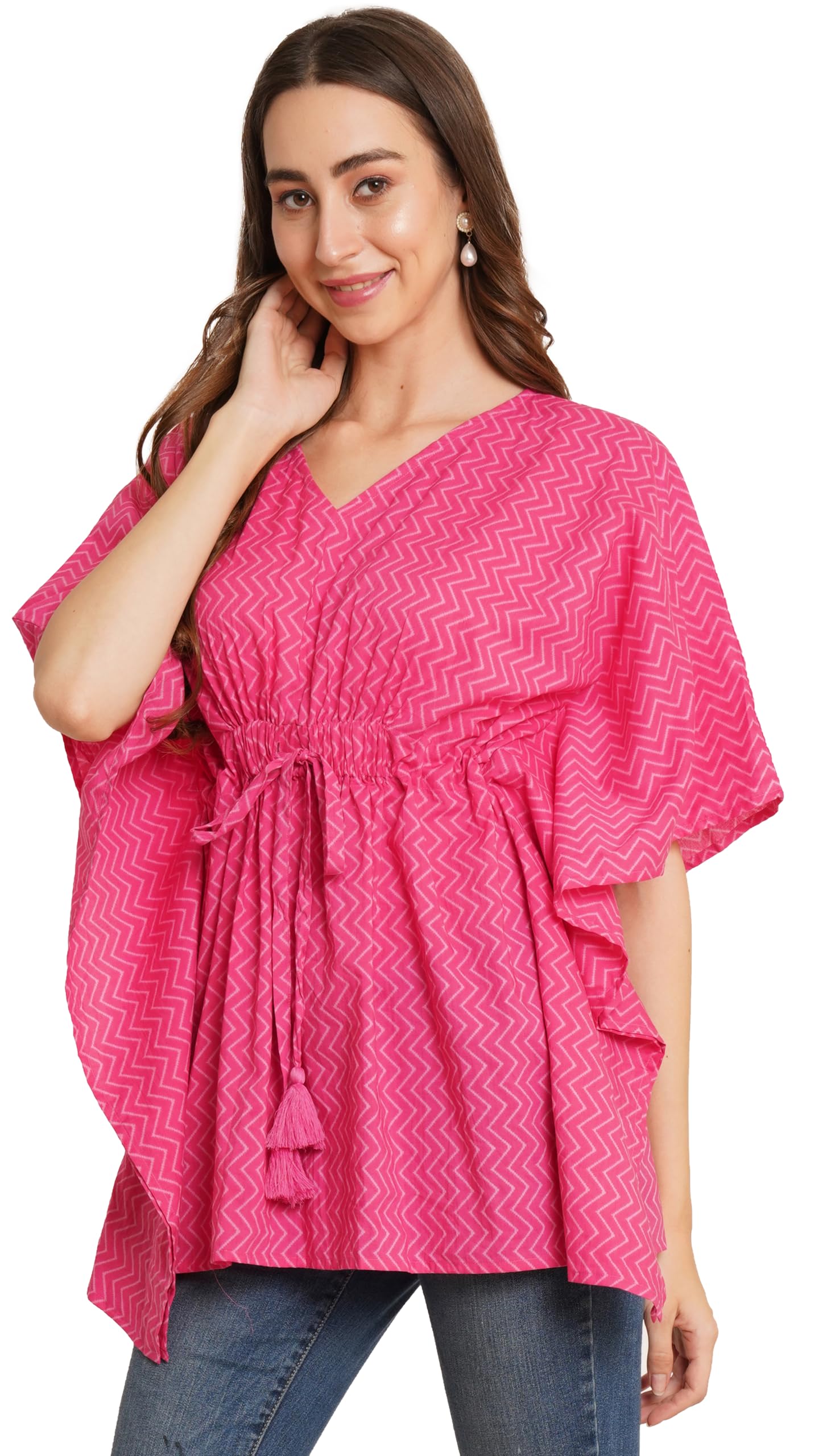 Jaipuri Cotton Kimono Sleeves Printed Longline Kaftan Top for Women-image-23