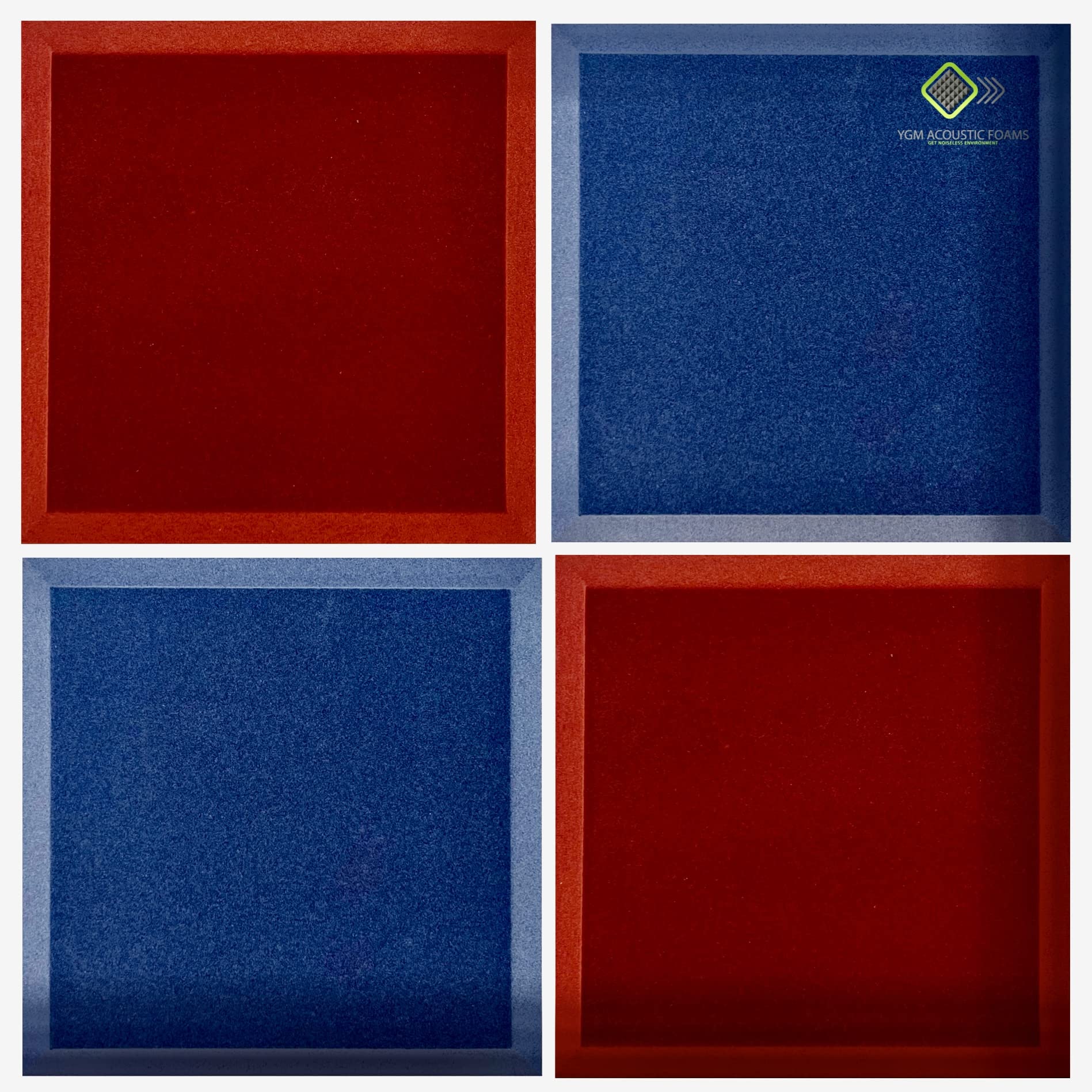 YGM Acoustic Foams® 3D Fabric Laminated Bevelled Premium Self-Adhesive Acoustic Foam Soundproofing Studio Panels, Set of 4, 12" X 12" X 1", 50 Kg/m³ Density (2 Maroon + 2 Grey)