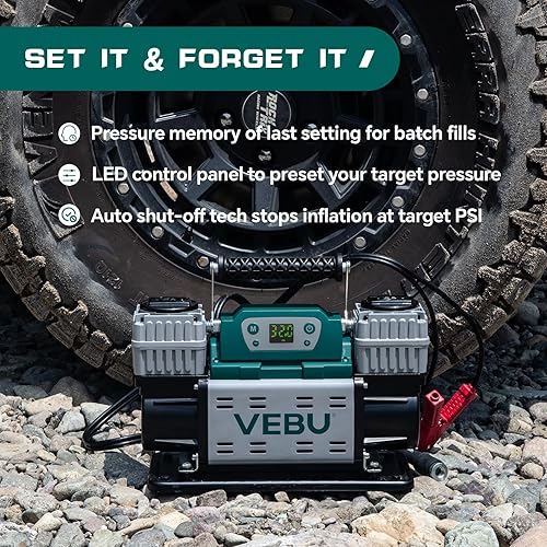 Miniatura 2 de Compresor de aire todoterreno Inflador de neumáticos de 12 V, 150 PSI con apagado automático, pantalla digital y preajuste, inflado rápido de 10.6