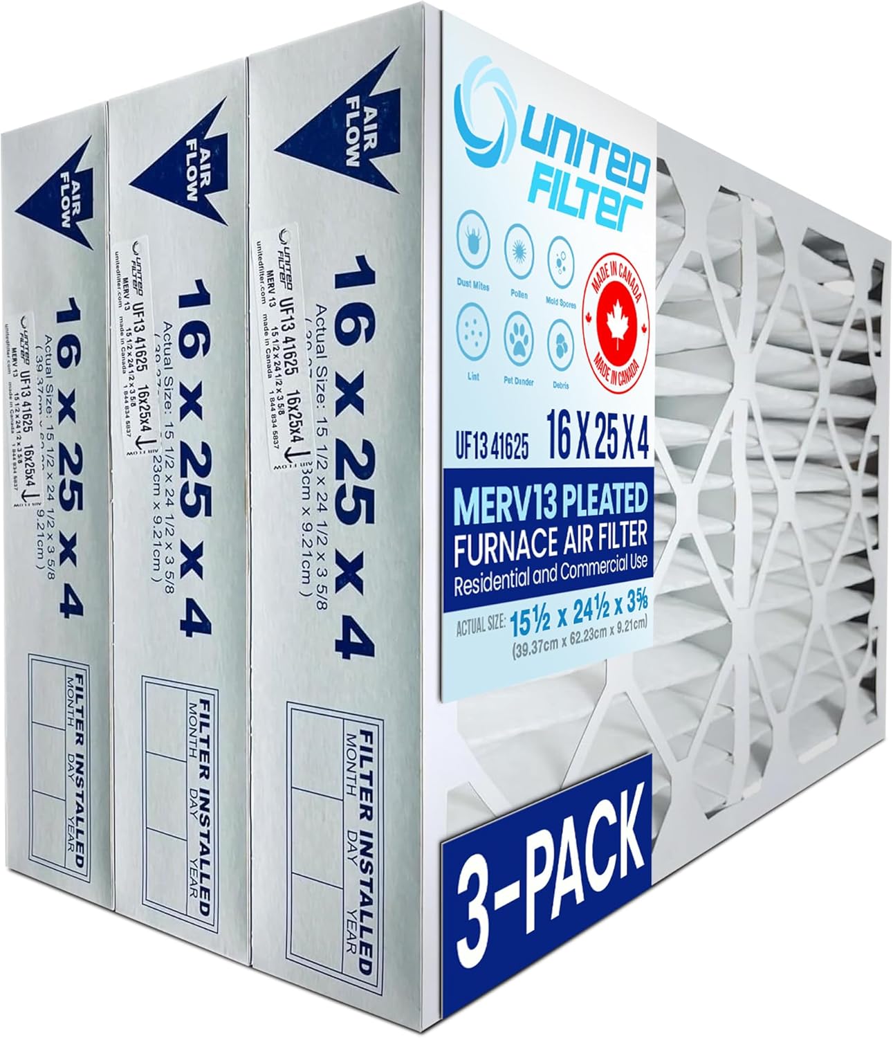 United Filter 16x25x4 MERV 13 Pleated Air Filter Efficient HVAC, Easy United Filter 16x25x4 MERV 13 Pleated Air Filter Efficient HVAC, Easy